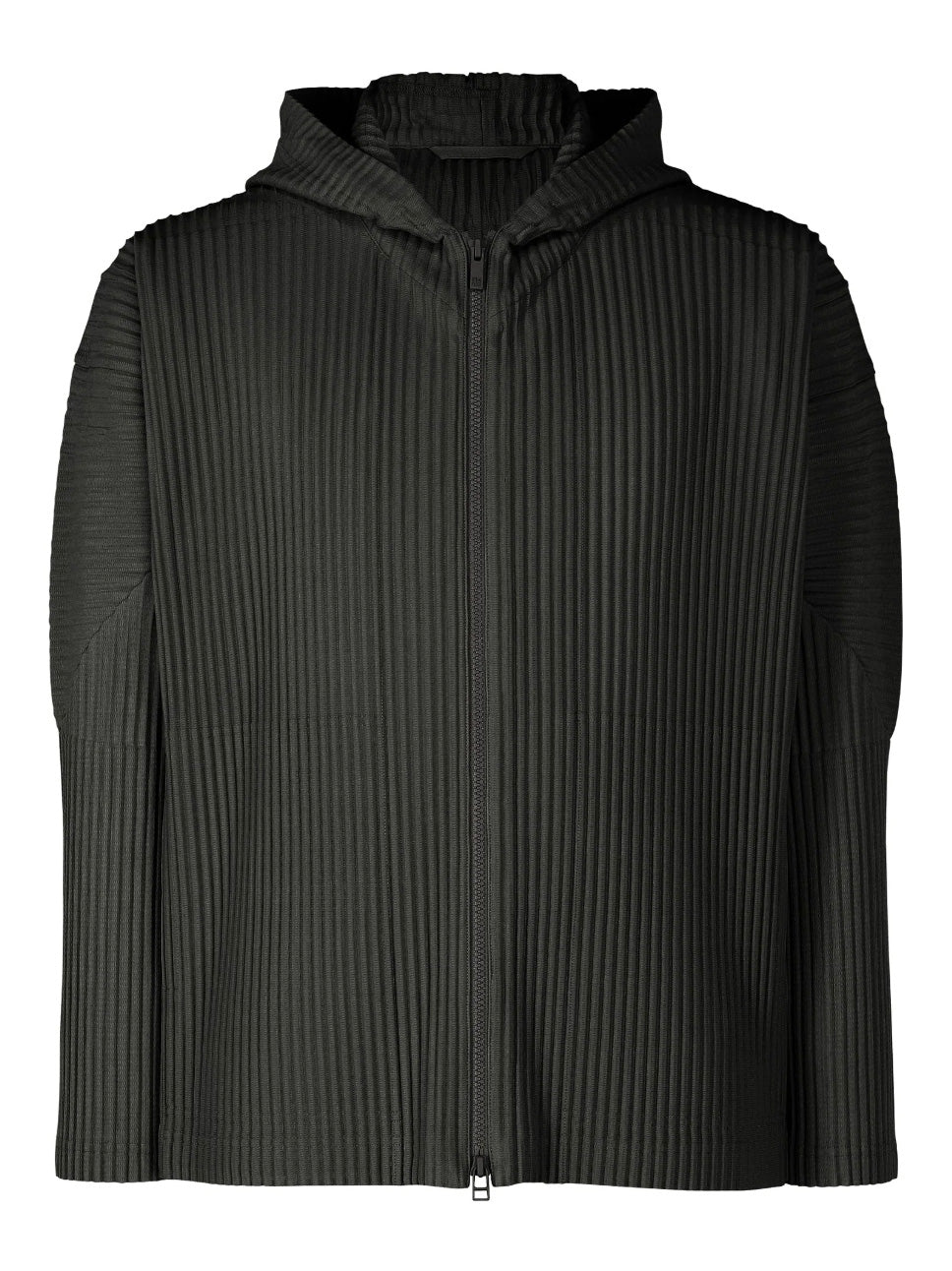 Black ribbed hooded jacket on a white background
