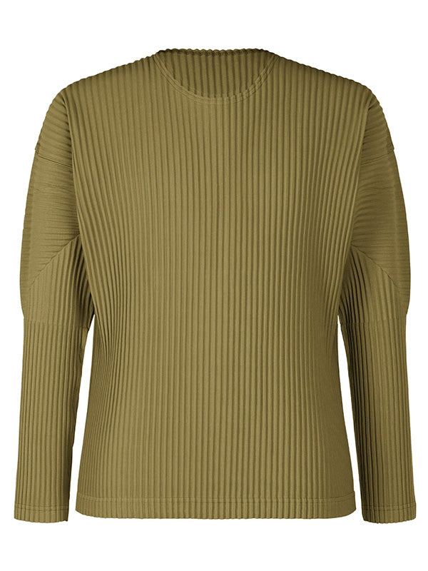 Long-Sleeve Pleats T-shirt in Olive Khaki from Homme Plissé Issey Miyake
