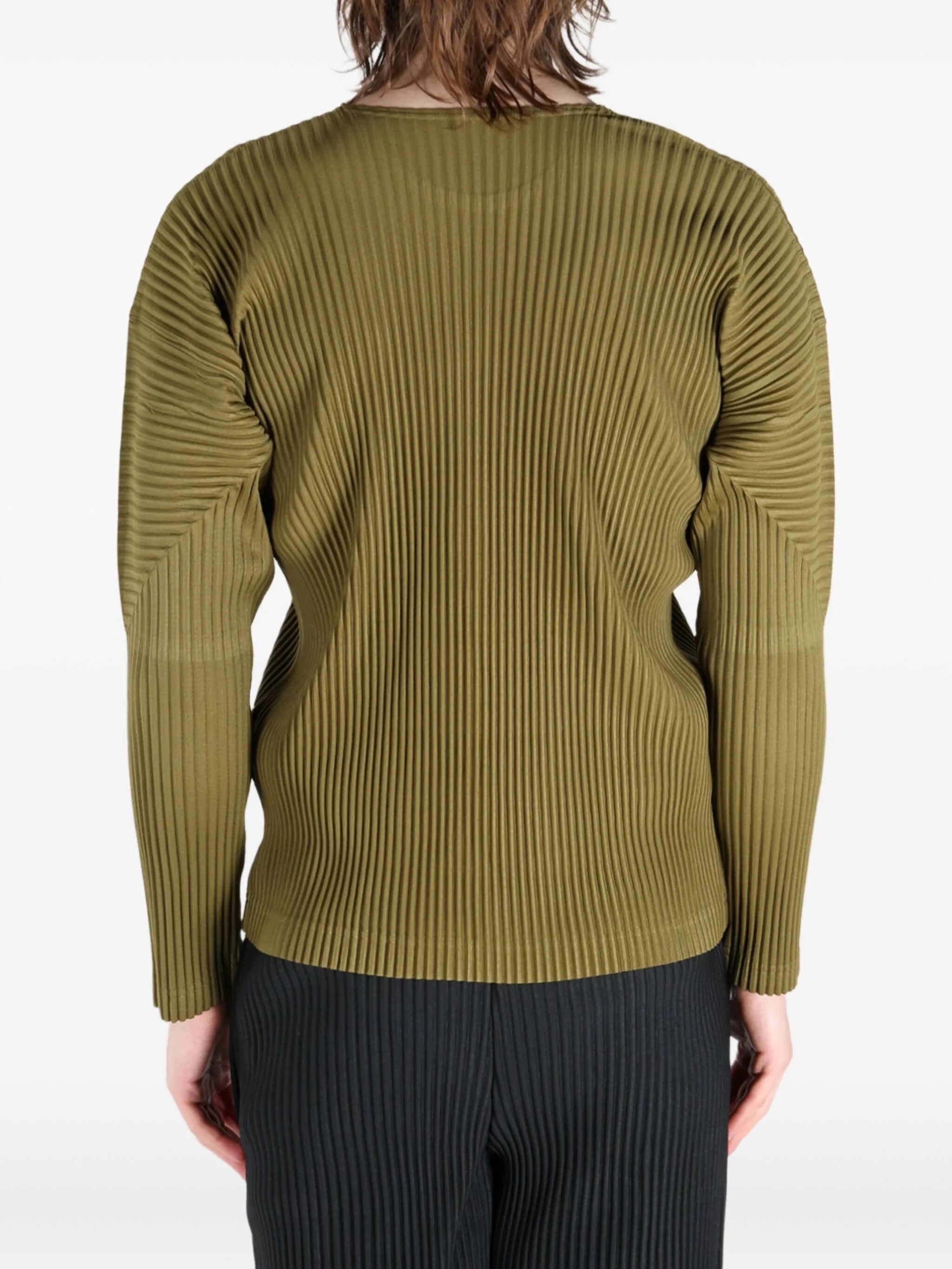 Long-Sleeve Pleats T-shirt in Olive Khaki from Homme Plissé Issey Miyake