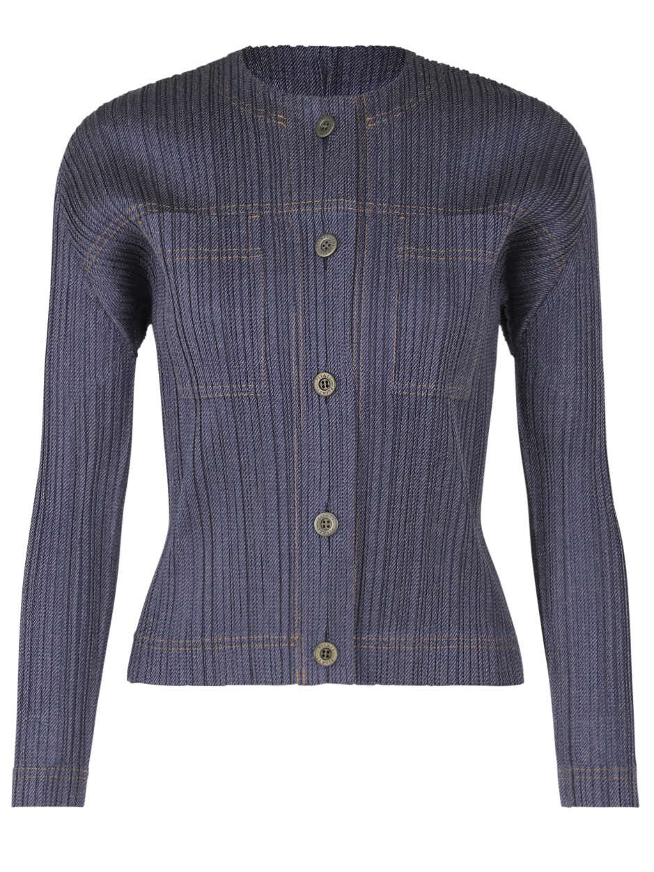 Cotton Denim Blouson in Blue from Pleats Please Issey Miyake