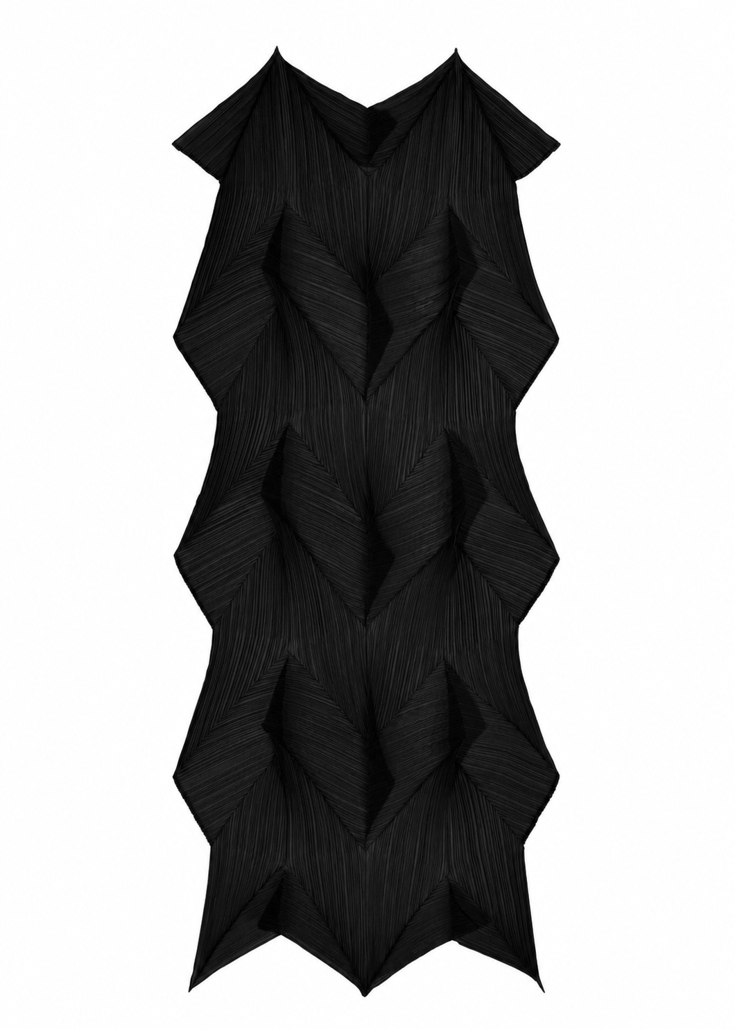 Issey Miyake Pleats Please April SS26 Zigzag Scarf Stole in Black, folded upright showing compact wrap styling and bold zigzag pleat construction, Spring/Summer 2026 Collection