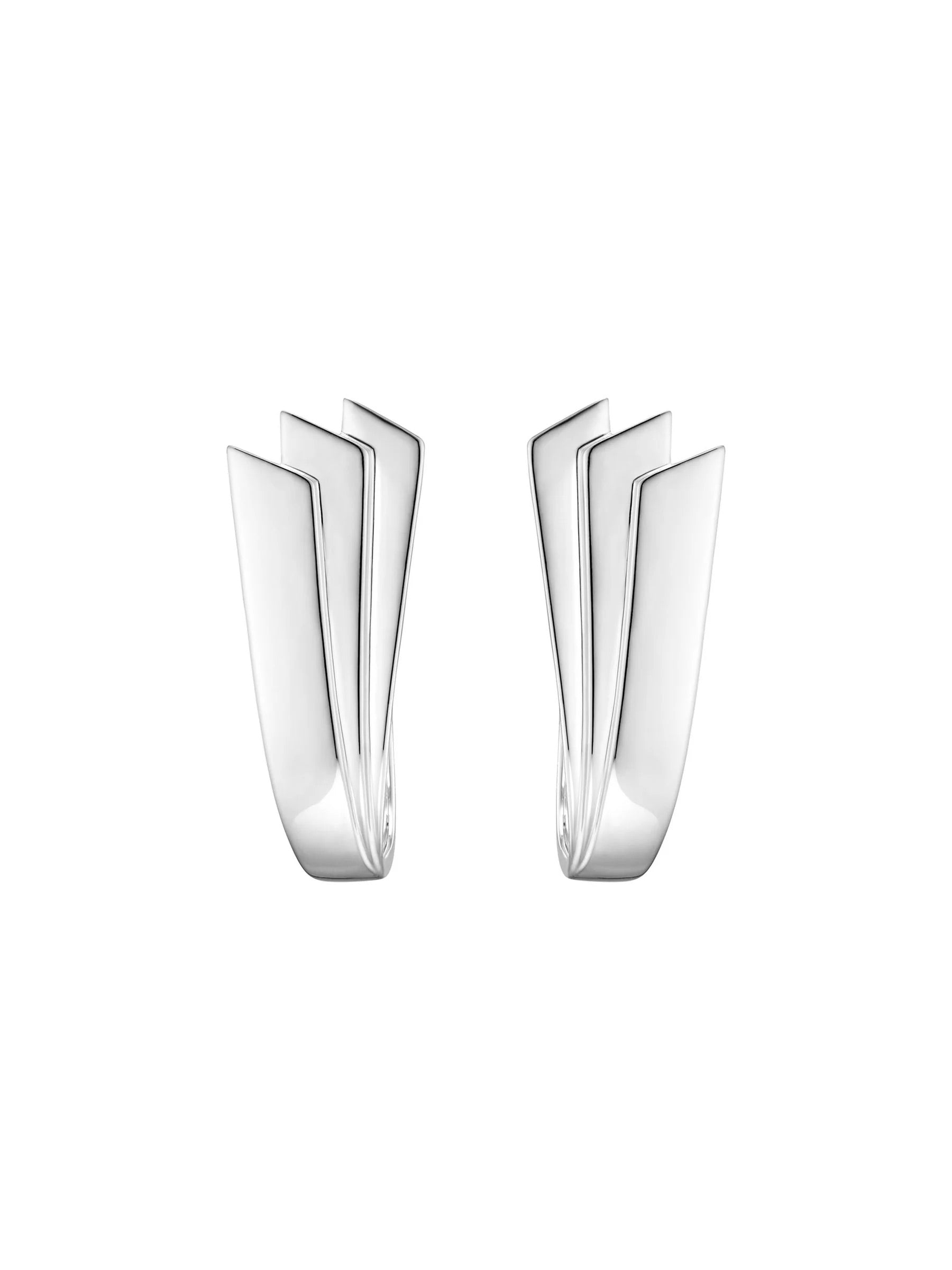Kinraden Symmetry Earring Pair in recycled 925 sterling silver with sculptural folded silhouette, polished finish and architectural line detailing