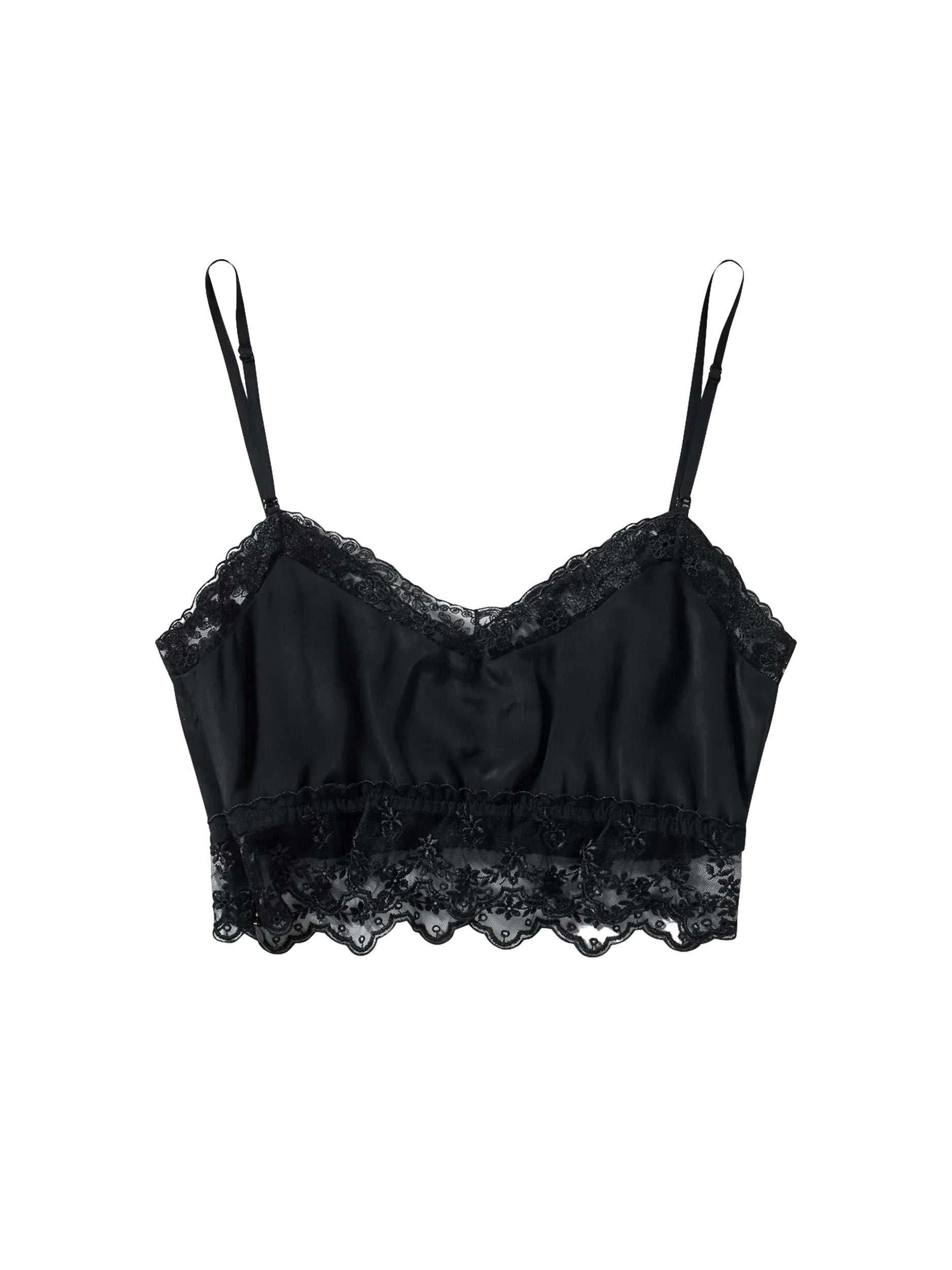 Simone Rocha Lace Trim Negligee Bralette in Black front view with adjustable shoulder straps