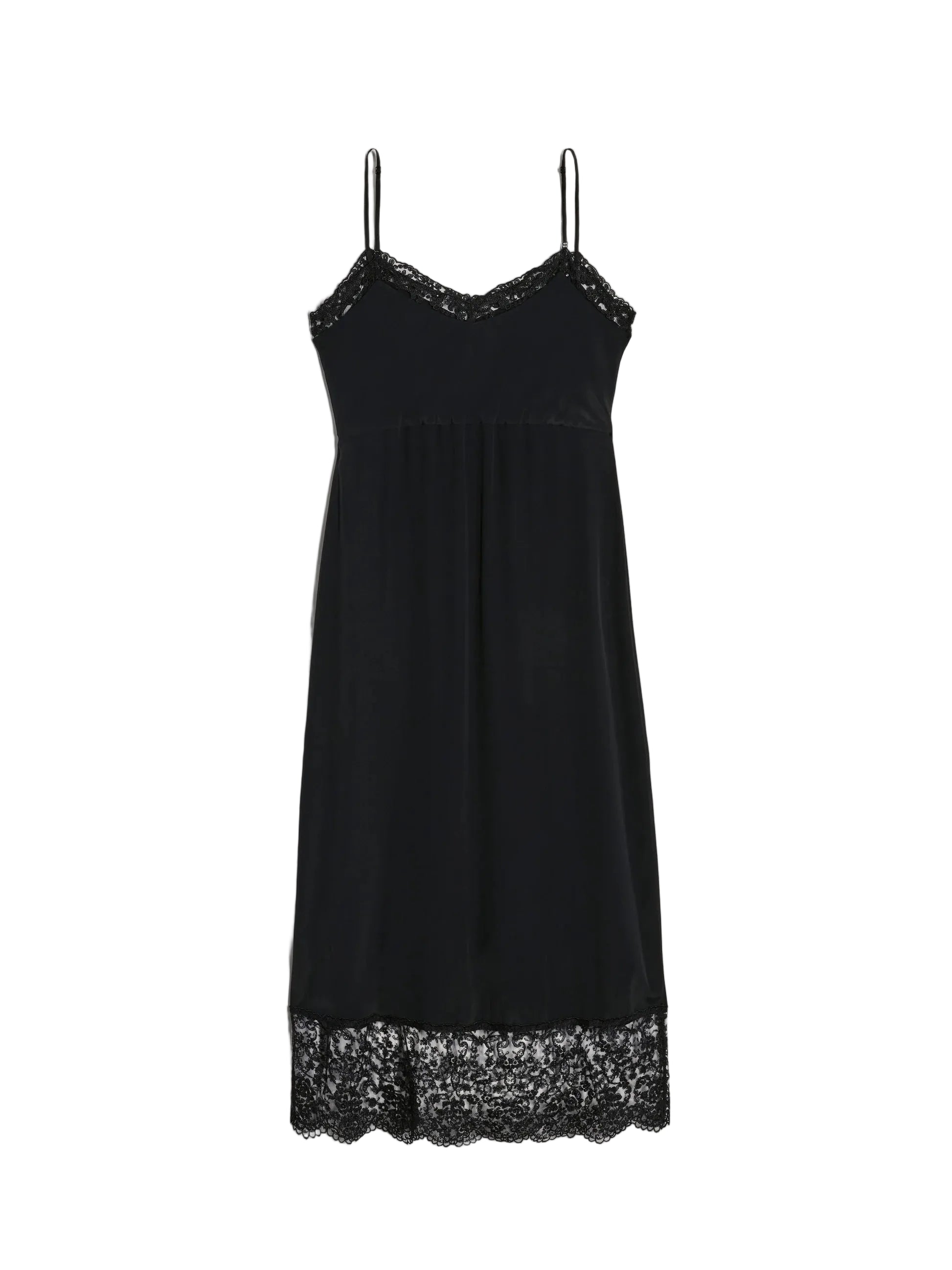 Simone Rocha Lace Trim Slip Dress in Black front view with adjustable shoulder straps