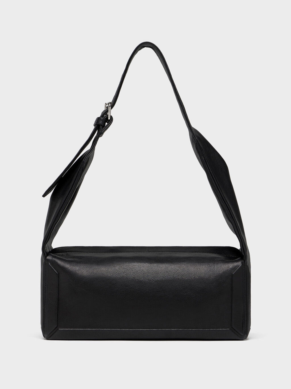 Maison Margiela Box Bag East West Medium black sheepskin leather, back view with adjustable strap knotted detail