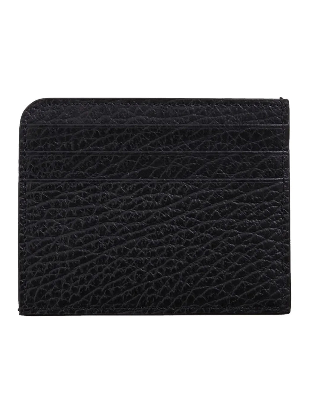 Maison Margiela Card Holder Slim Gap in Black, back view, embossed grainy leather texture, card slots visible, clean minimal reverse