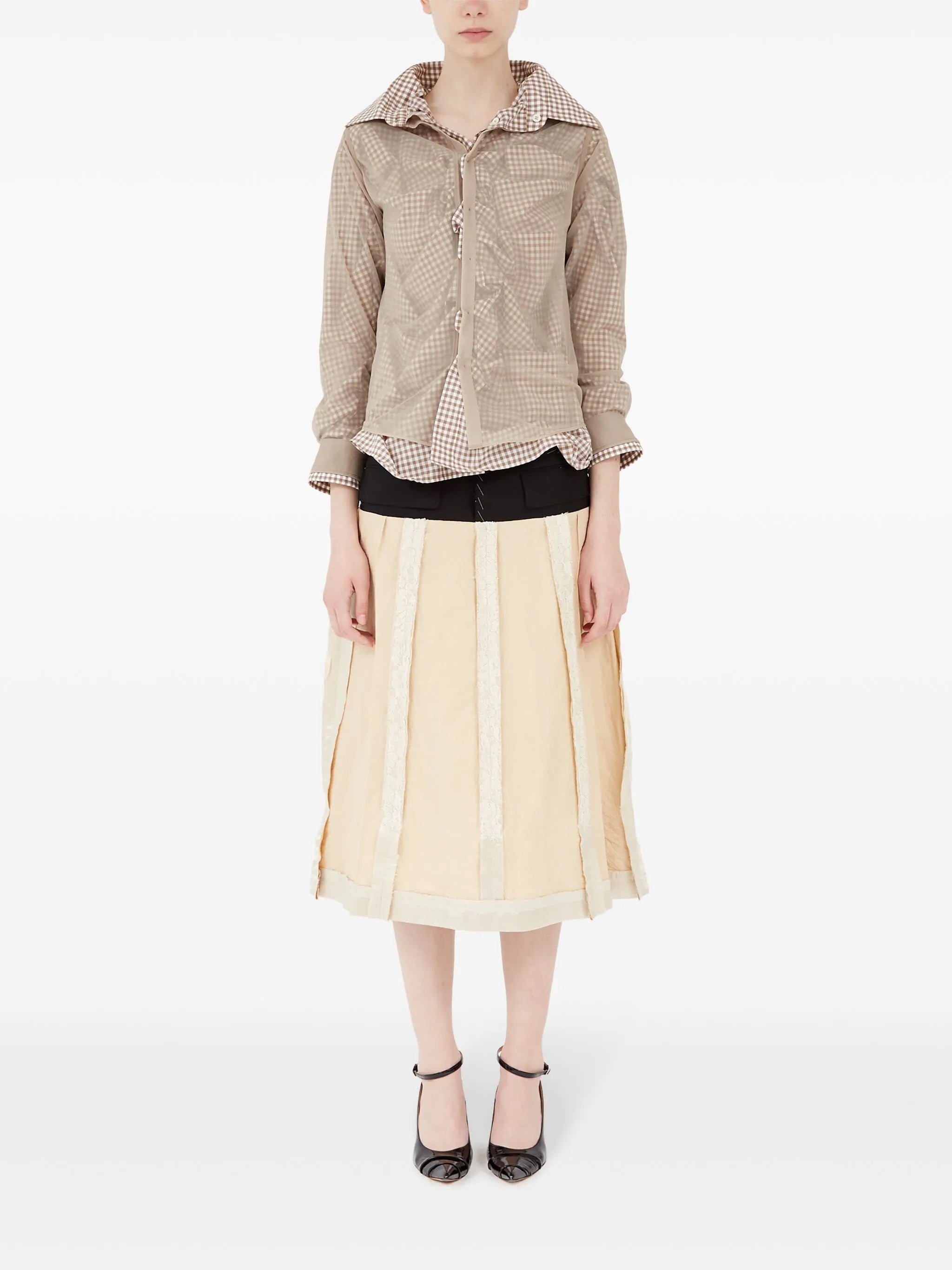 Double Layer Long Sleeve Shirt in Camel/Tan/White from Maison Margiela
