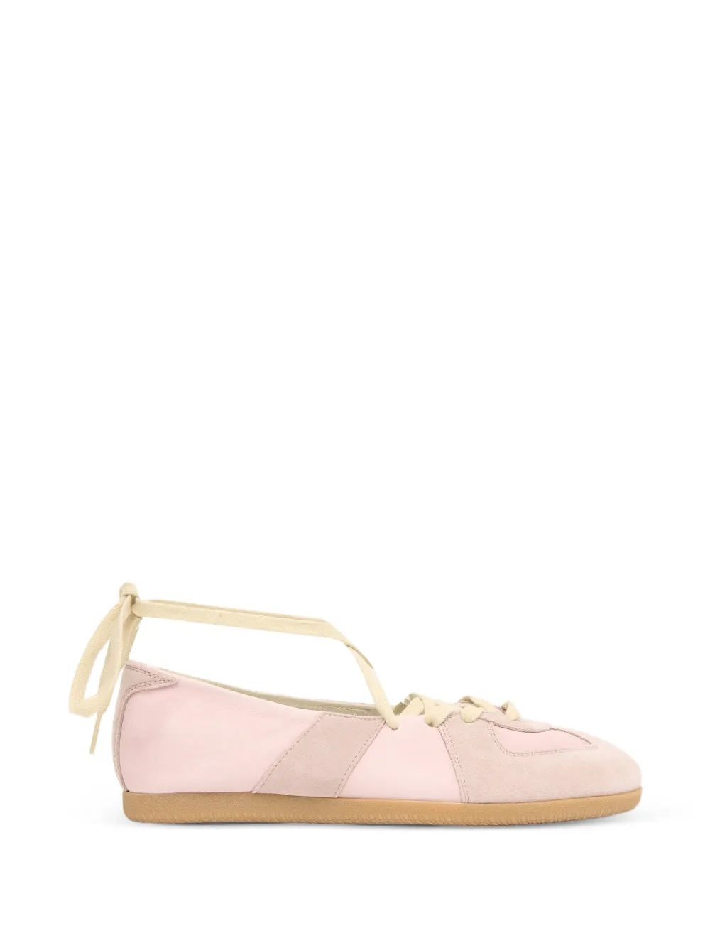 Maison Margiela Replica Soft Laced Ballets in Pale Blush, side view on white background