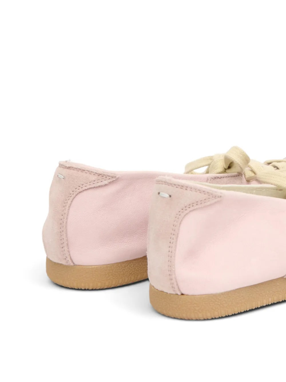 Close-up of the heel construction on the Maison Margiela Replica Soft Laced Ballets in Pale Blush