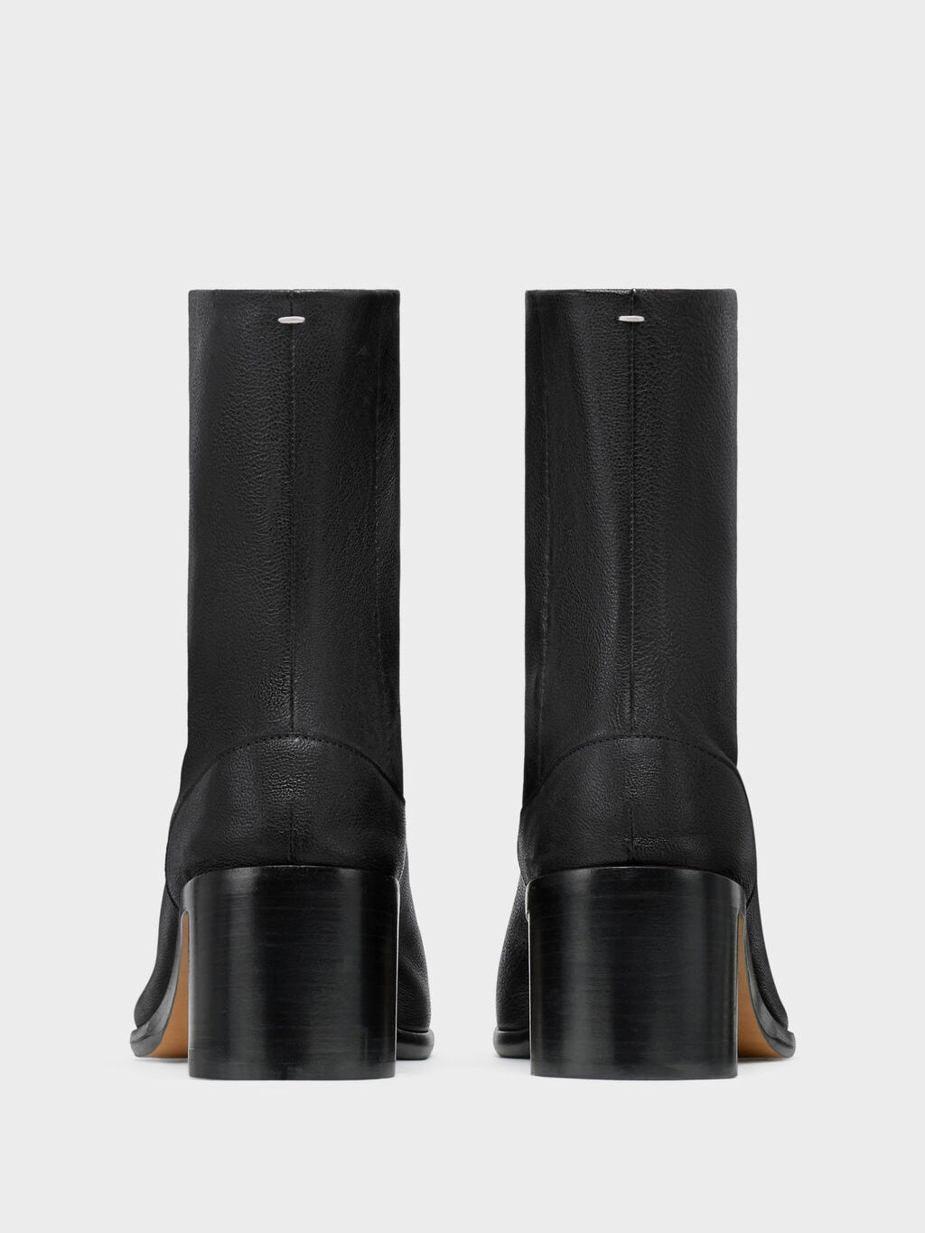 Maison Margiela Tabi Ankle Boot H60 in Black, rear pair view, back zip fastening, 60mm block heel, smooth ovine leather upper
