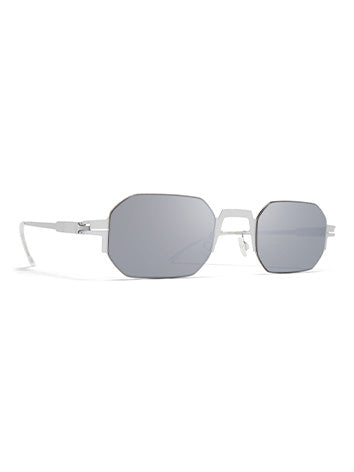 Mykita Studio 15.1 sunglasses in Frozen Silver/Shiny Silver Brown - front view showing silver frame and brown flash lenses