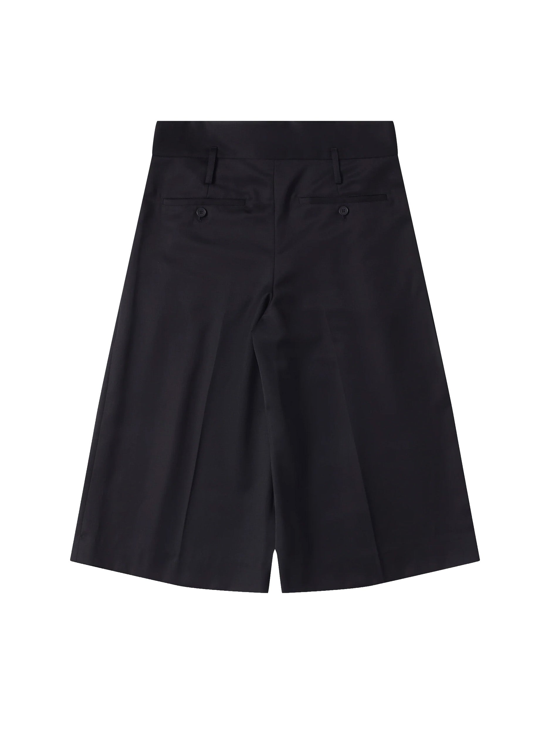 Simone Rocha Peeling Waist Wide Leg Shorts in Black back view with peeling waist detail