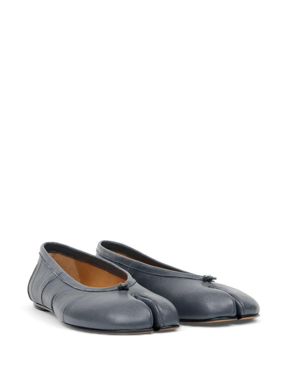 Maison Margiela Pleated Ballerina Tabi in Grey, angled front view.