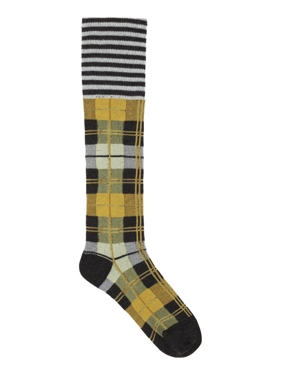 Ribbit Knee Sock in Grey Black Dashed Checks by Henrik Vibskov