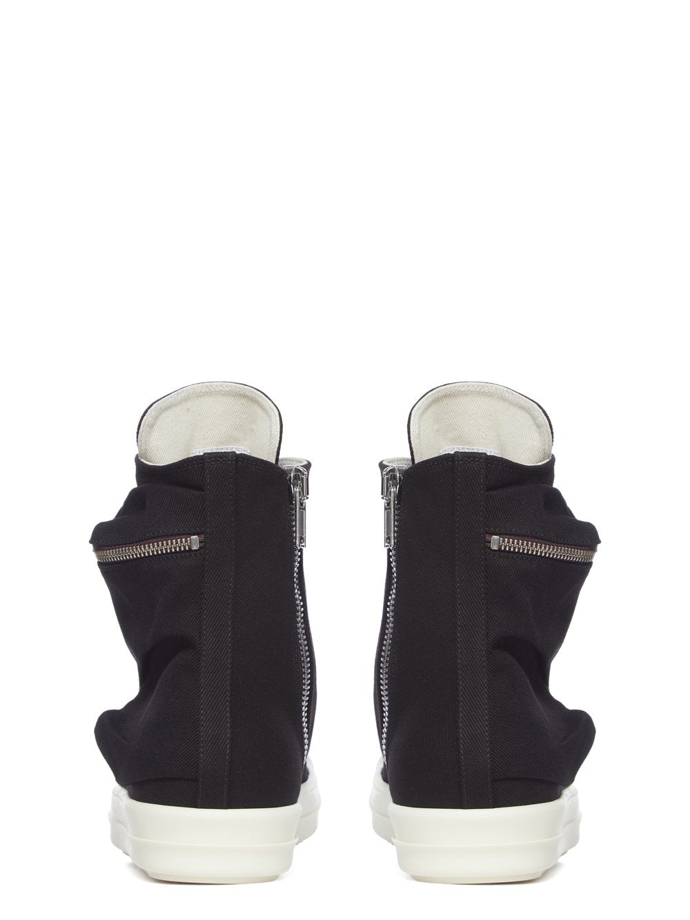 Back profile of the denim Cargo sneakers from Rick Owens DRKSHDW on a white background