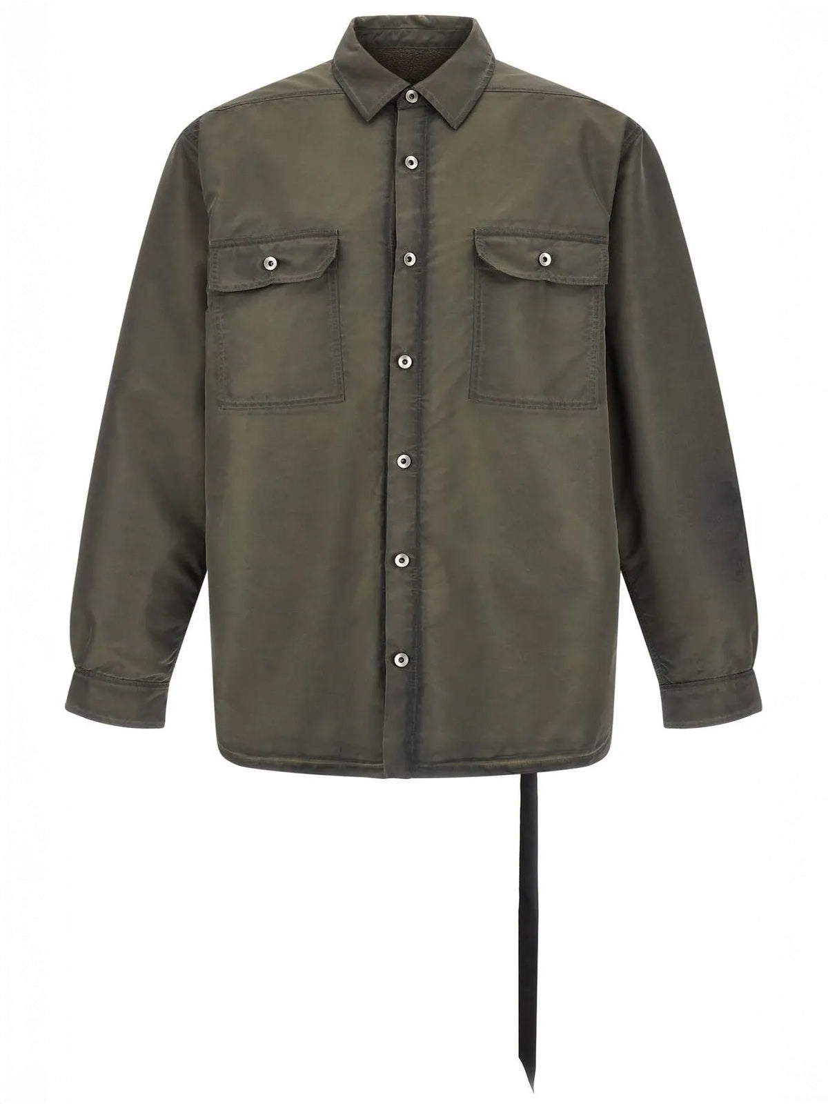 Rick Owens DRKSHDW Jumbo Outershirt in Dust shown from the front with a pointed collar, button fastening and two flap chest pockets.