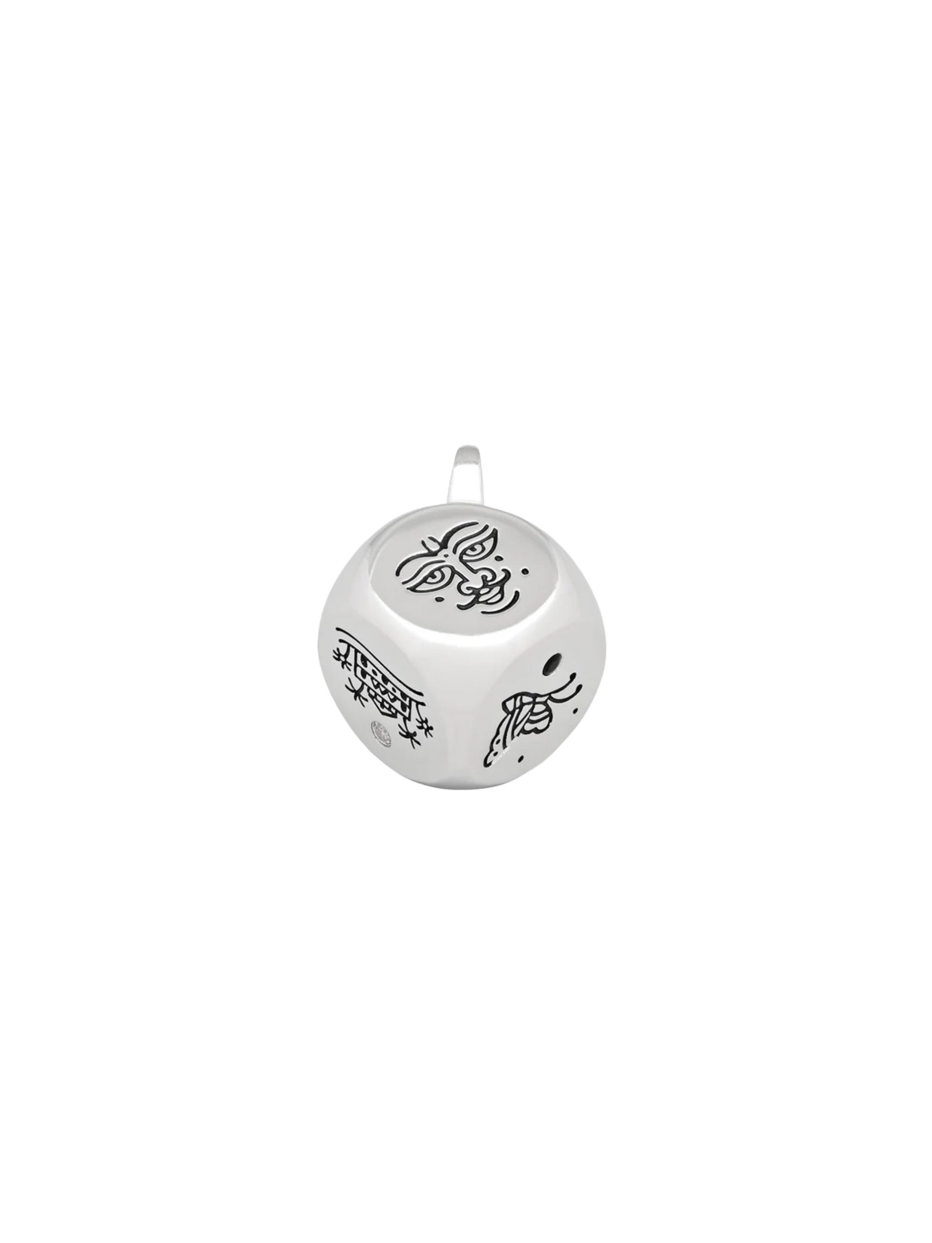 Tom Wood Roll The Dice Charm in sterling silver with engraved motifs and gemstones