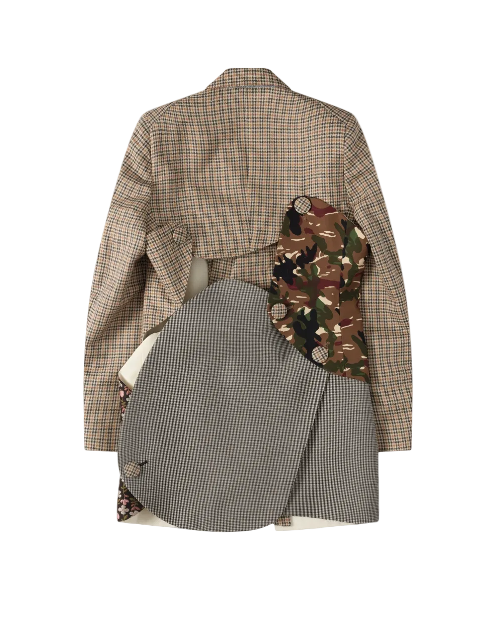 Walter Van Beirendonck Plaid blazer with camouflage patch on a white background