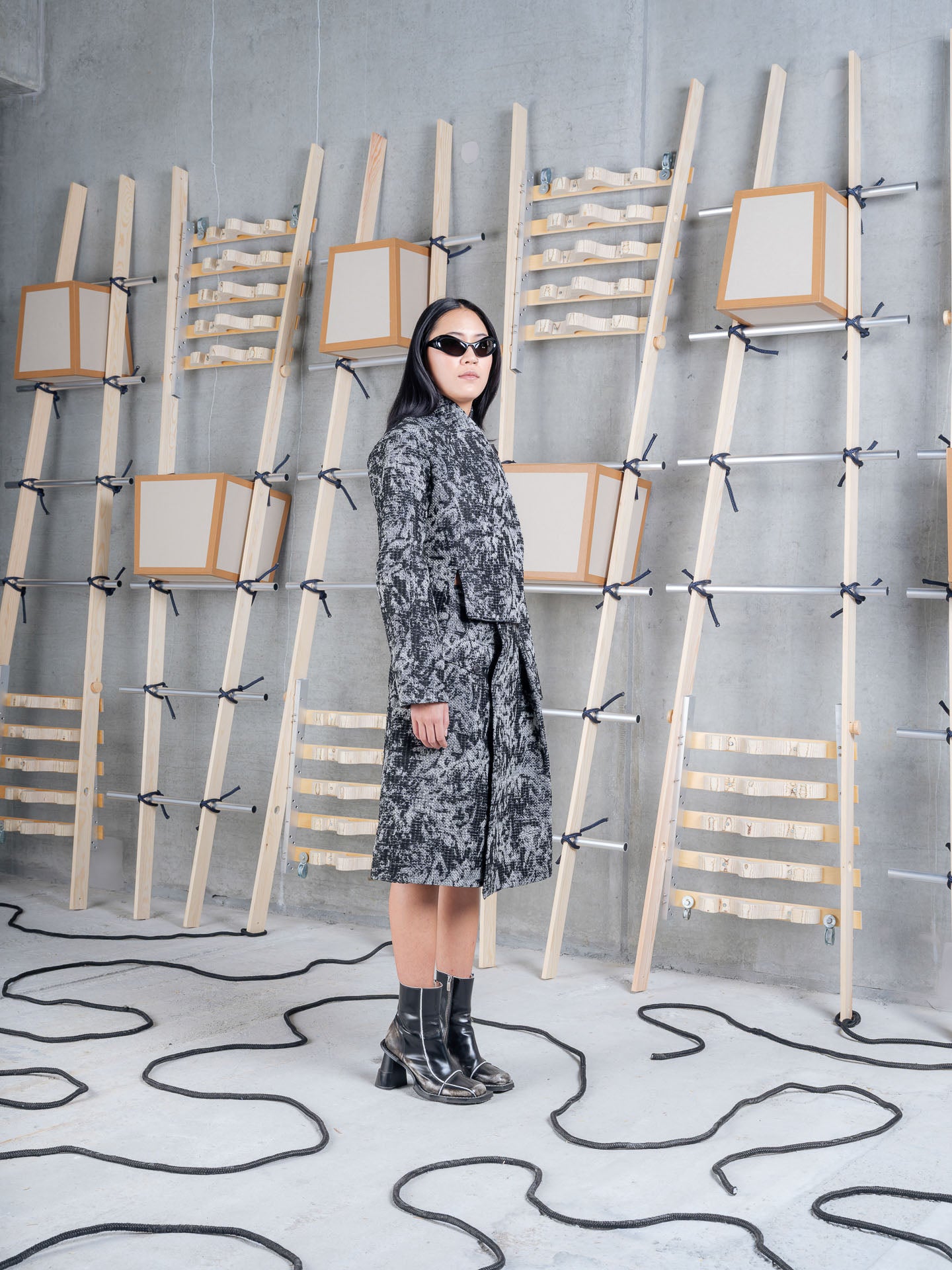 Henrik Vibskov Shell Jacket in Black 3D White worn side view