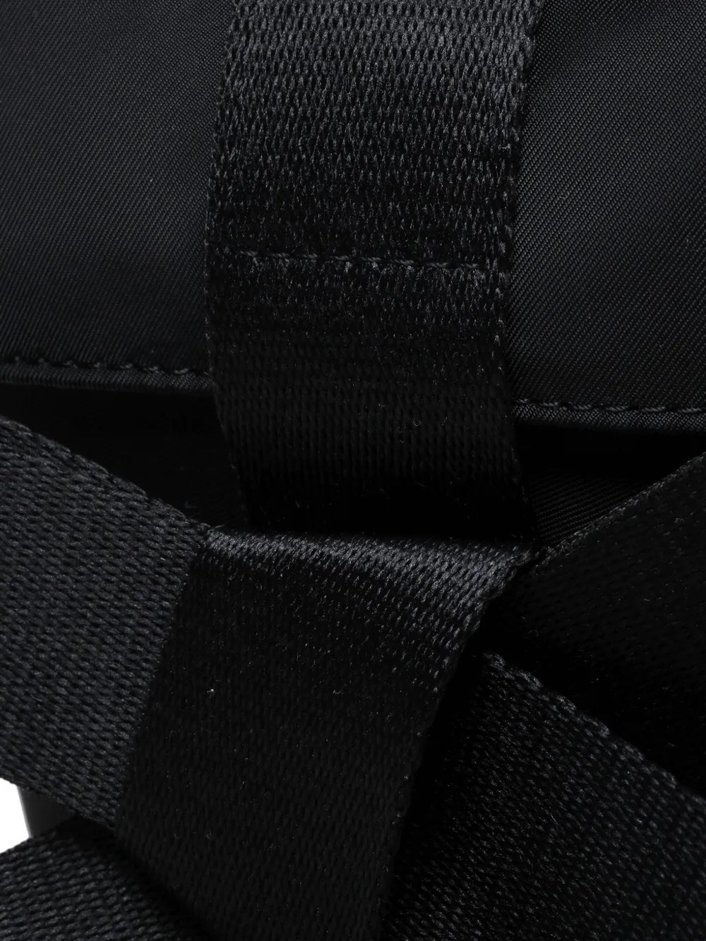 Close-up of a black bag strap with texture details
