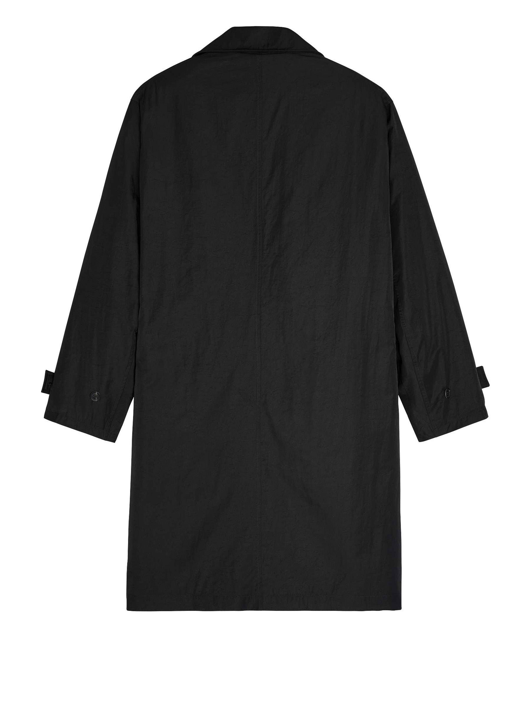 Back detail view of the Y-3 Spun Nylon Cabban Coat in Black.