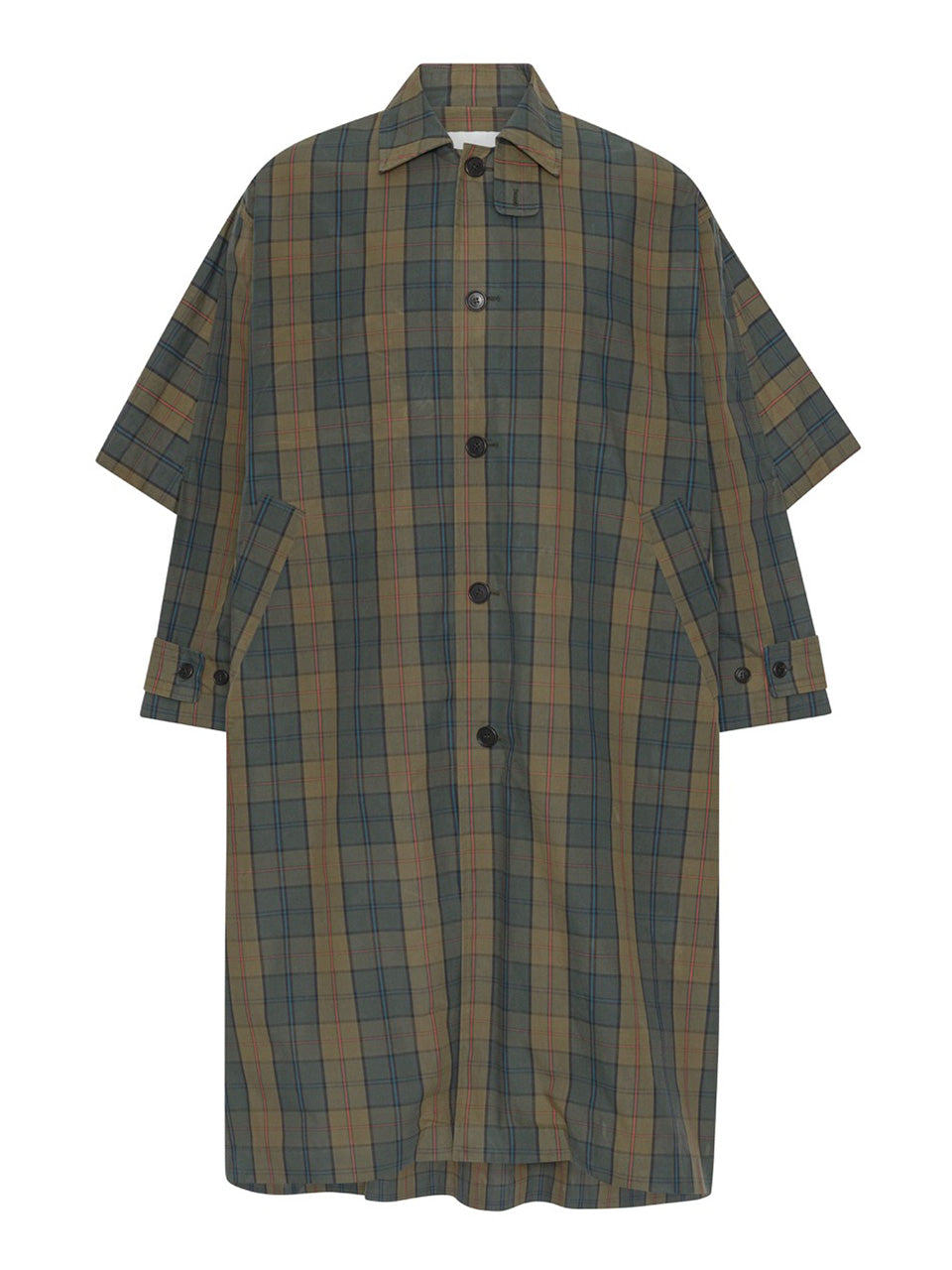 Henrik Vibskov Uncut Coat in Tartan Dry Wax front view product image