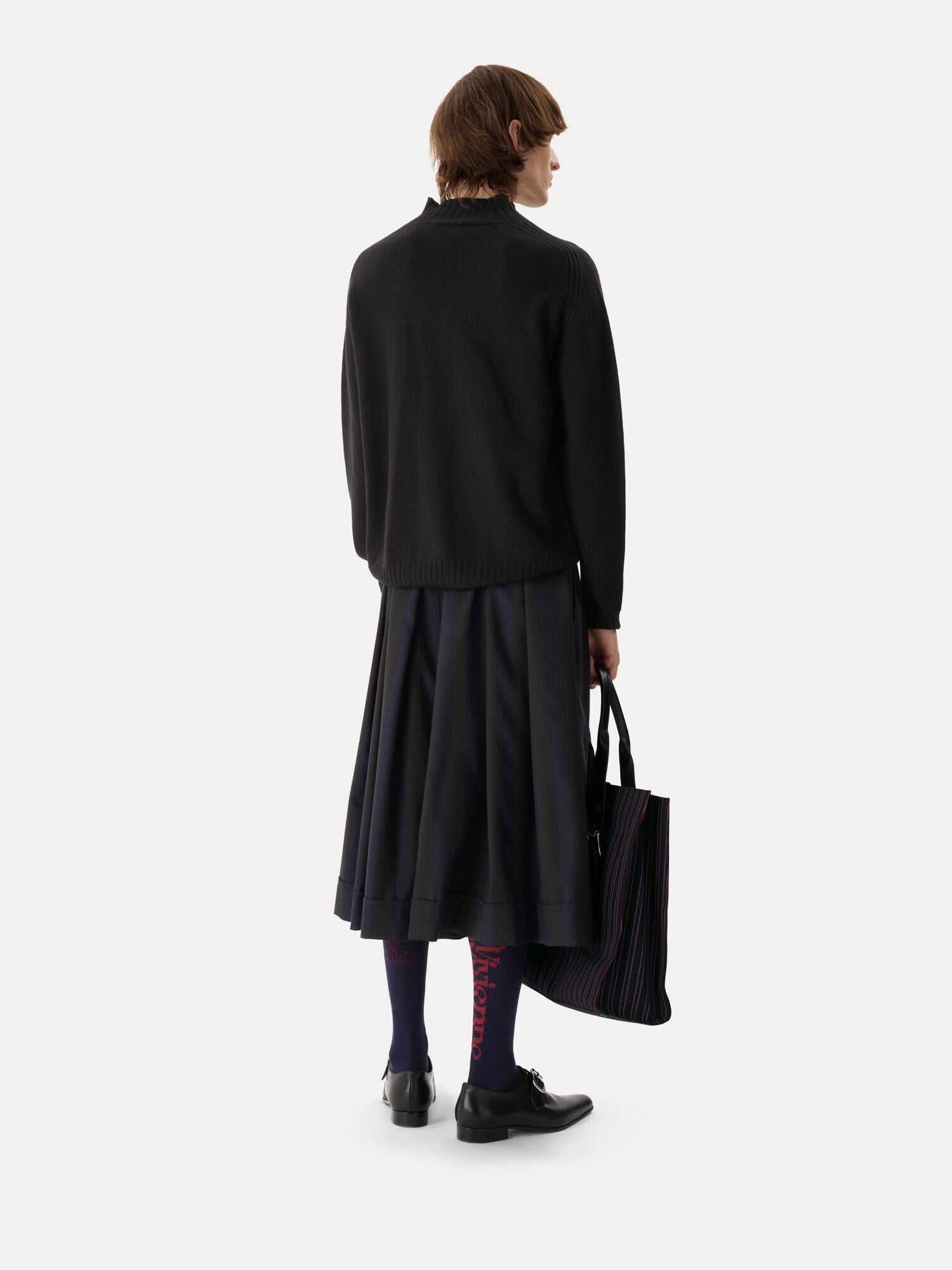 Back view of Vivienne Westwood Fisherman Jumper in black merino wool with raglan sleeves and ribbed hem