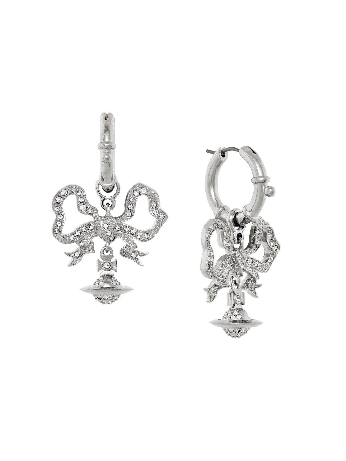 Platinum drop earring with bow and orb motif from Vivienne Westwood