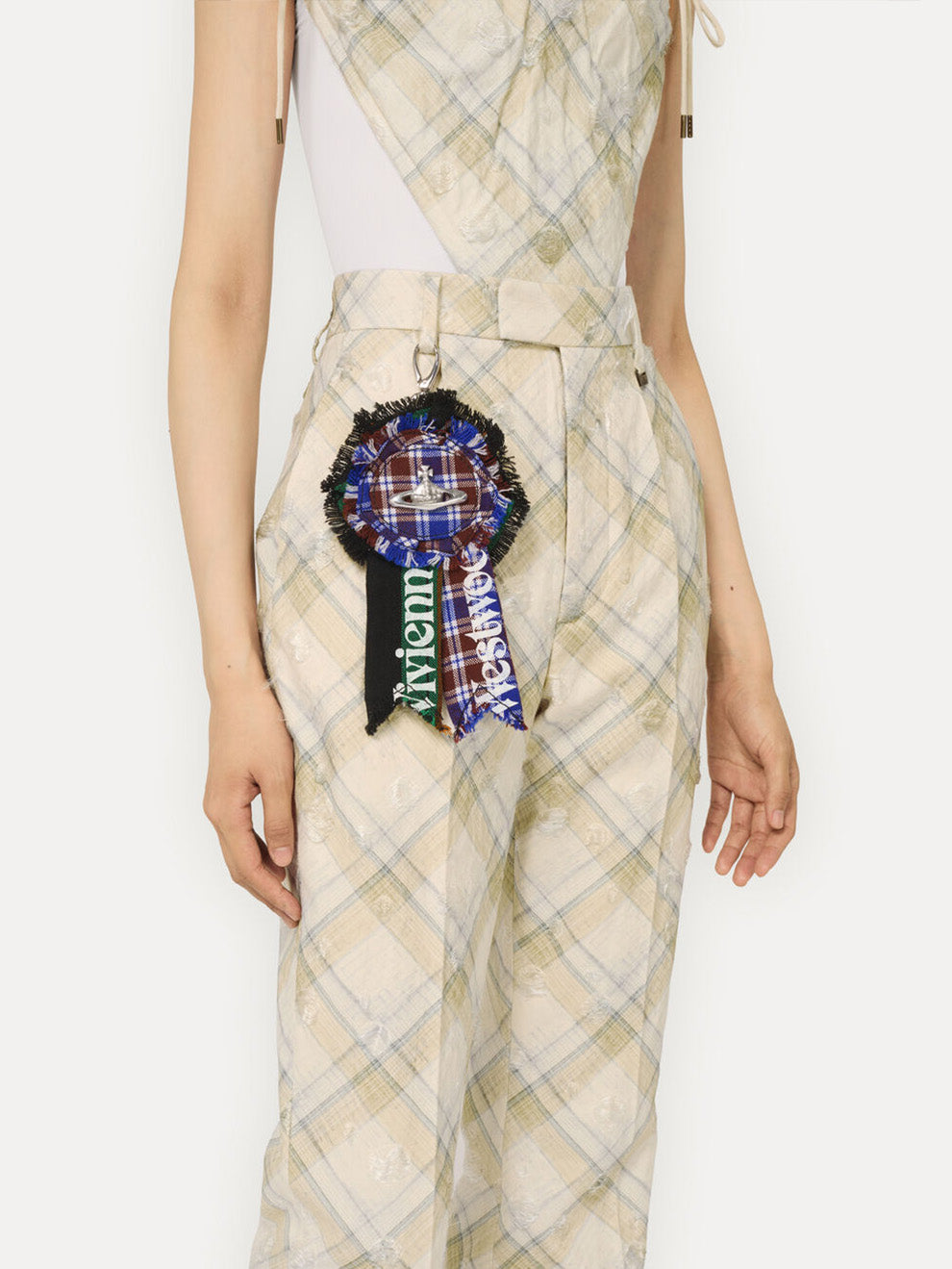 Vivienne Westwood Rosette Charm in Multicolour worn on a belt