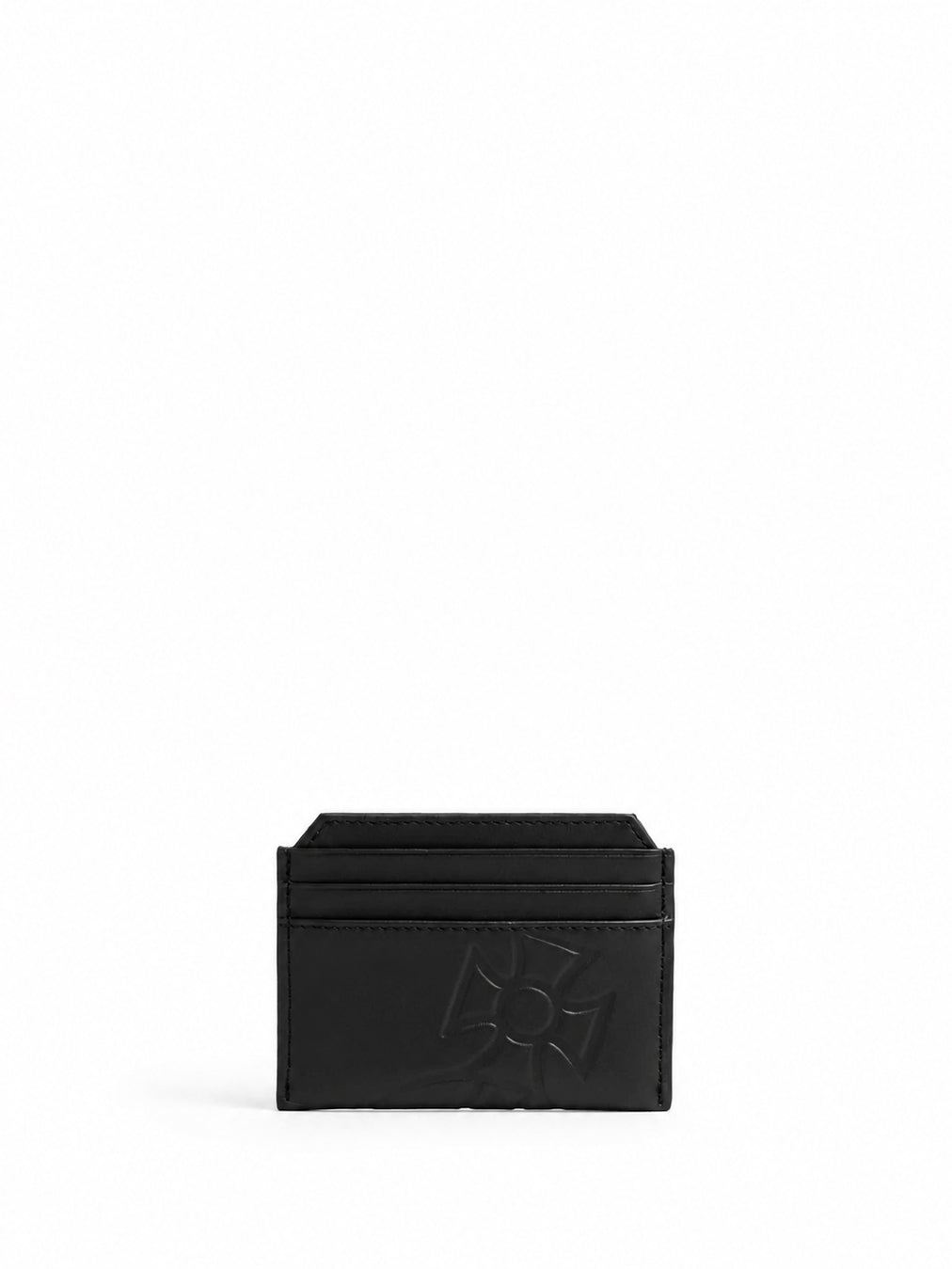 Vivienne Westwood Slim Card Holder in Black leather with six card slots, central compartment and embossed orb motif