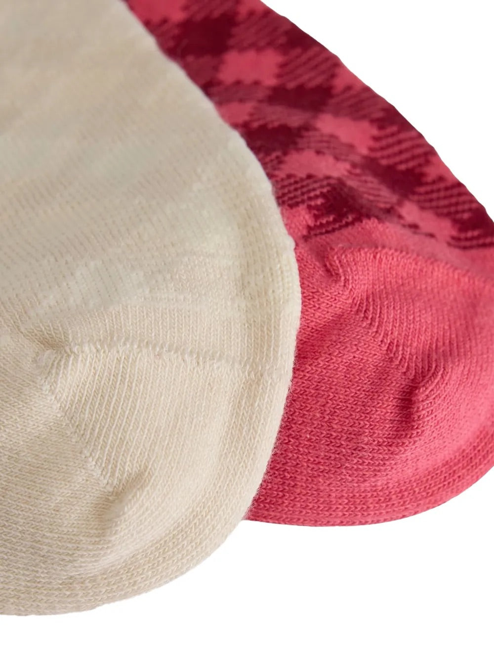 Close-up of tonal cream check sock and craft pink ribbed cuff on the Wales Bonner x Adidas Check Socks in Craft Pink Core Brown – Wales Bonner x Adidas SS26