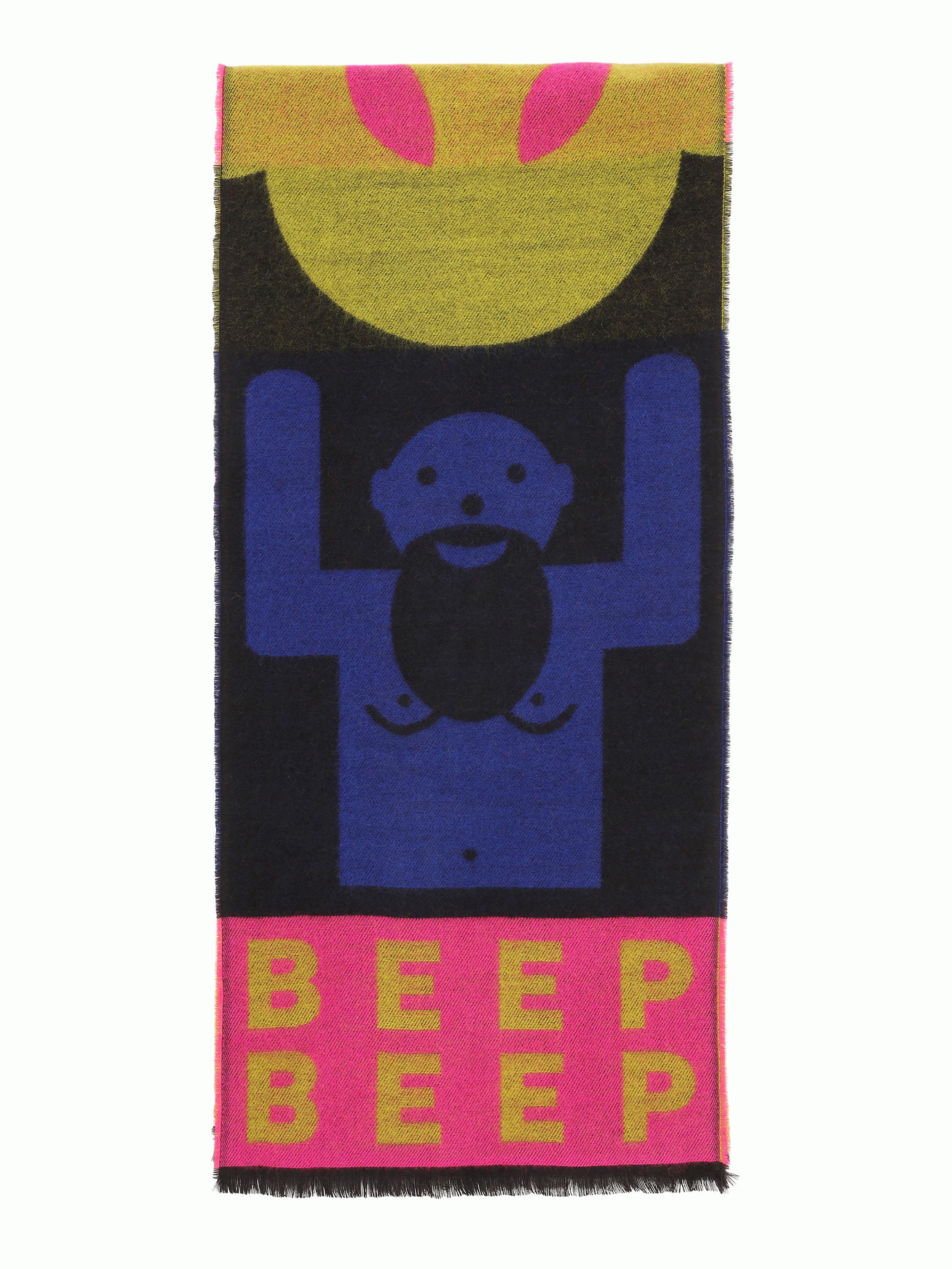 Pink and multicolour abstract scarf from Walter Van Beirendonck, folded in half.