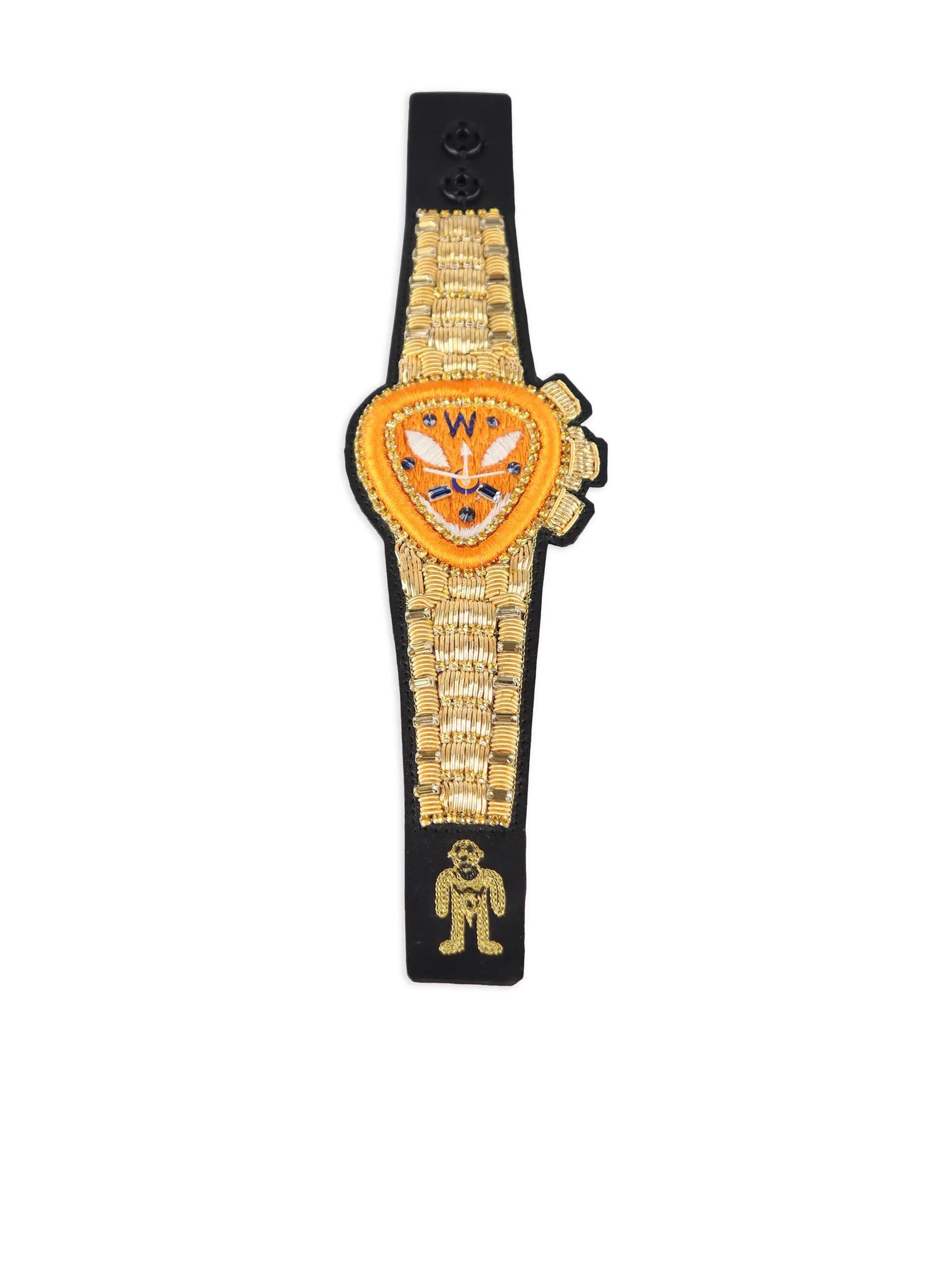 Gold beaded bracelet from Walter Van Beirendonck with alien design