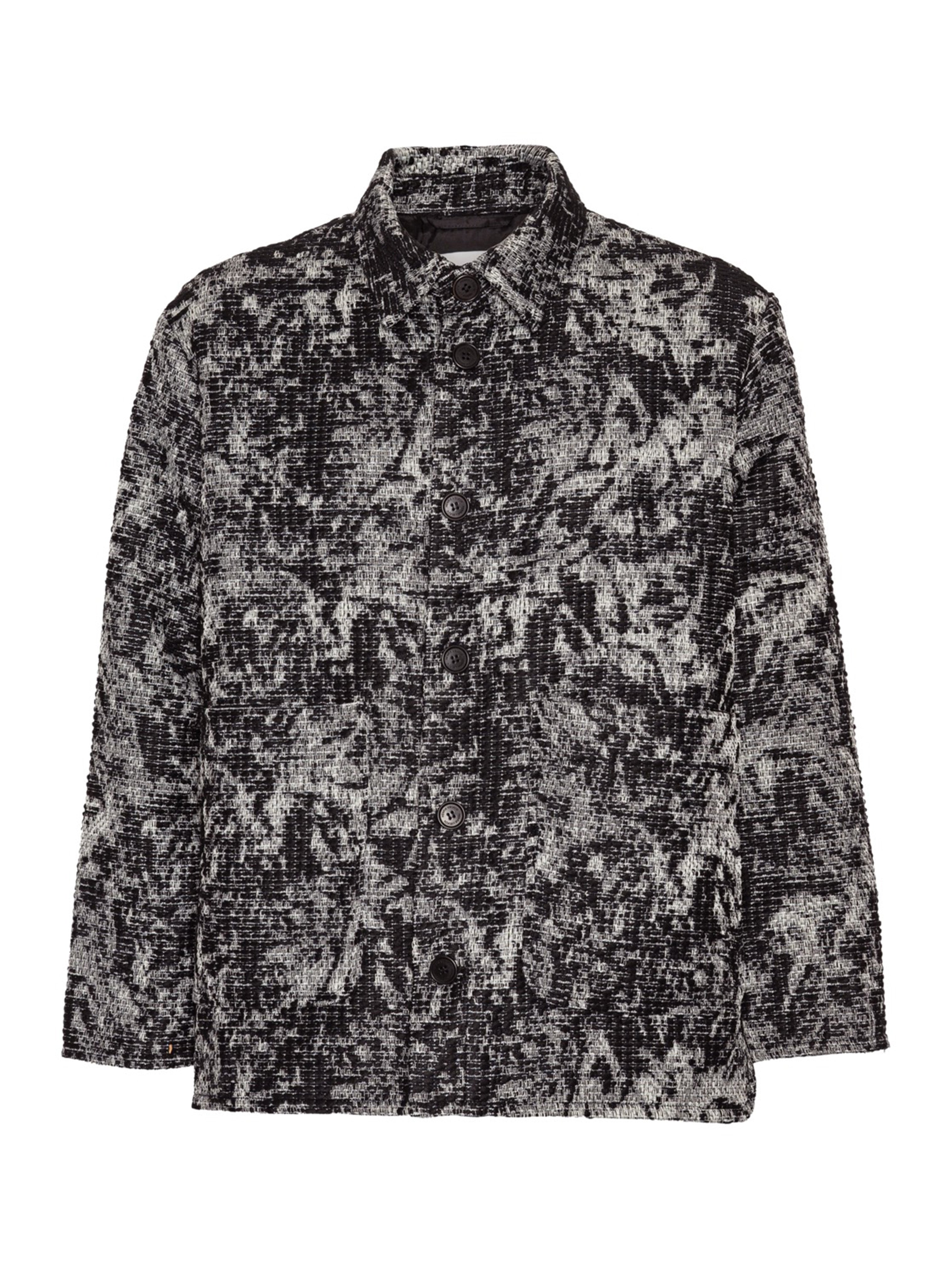 Henrik Vibskov Wheel Jacket in Black 3D White, front view.