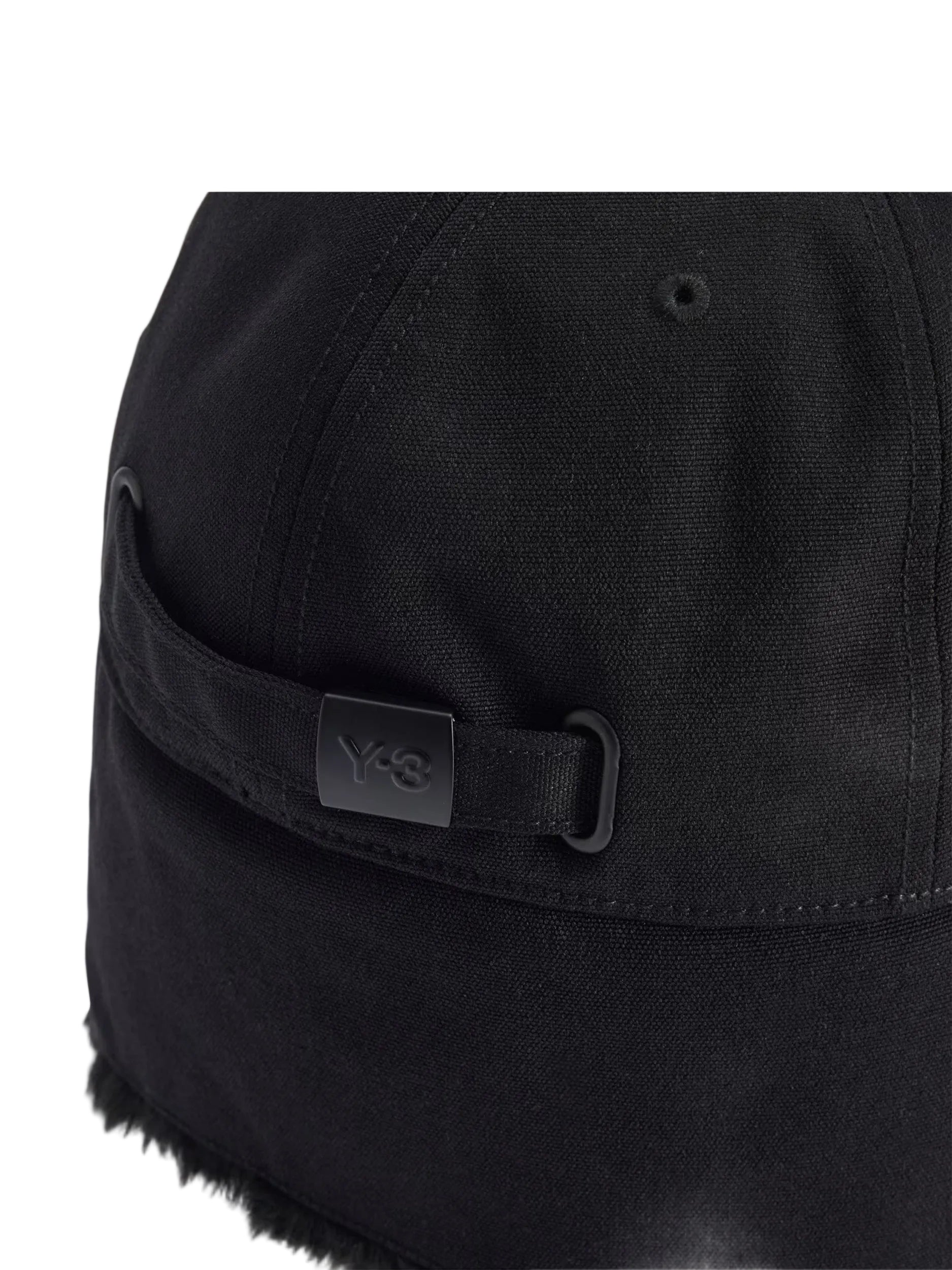 Y-3 Winter Cap in Black close-up of adjustable back strap