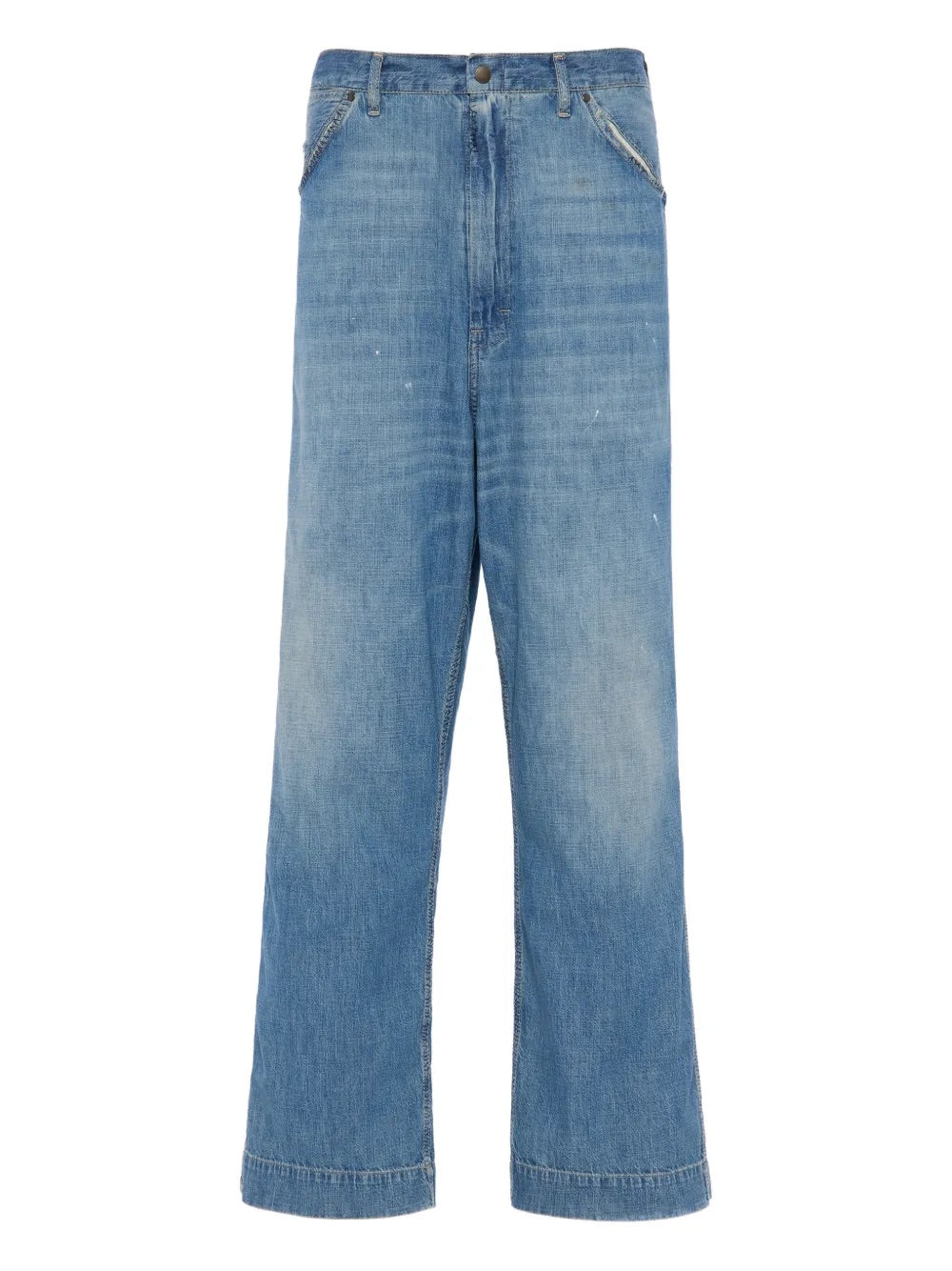 Maison Margiela Blue Washed Jeans - front view showing straight leg fit and panelled design