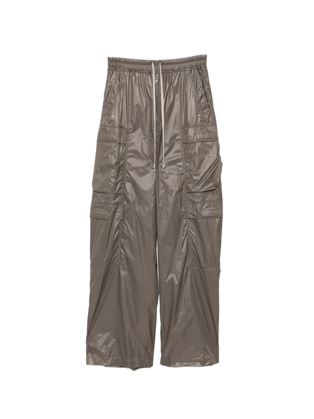 Rick Owens DRKSHDW Double Cargo Jumbo Belas Pants Dust - front view showing glossy finish and cargo pockets