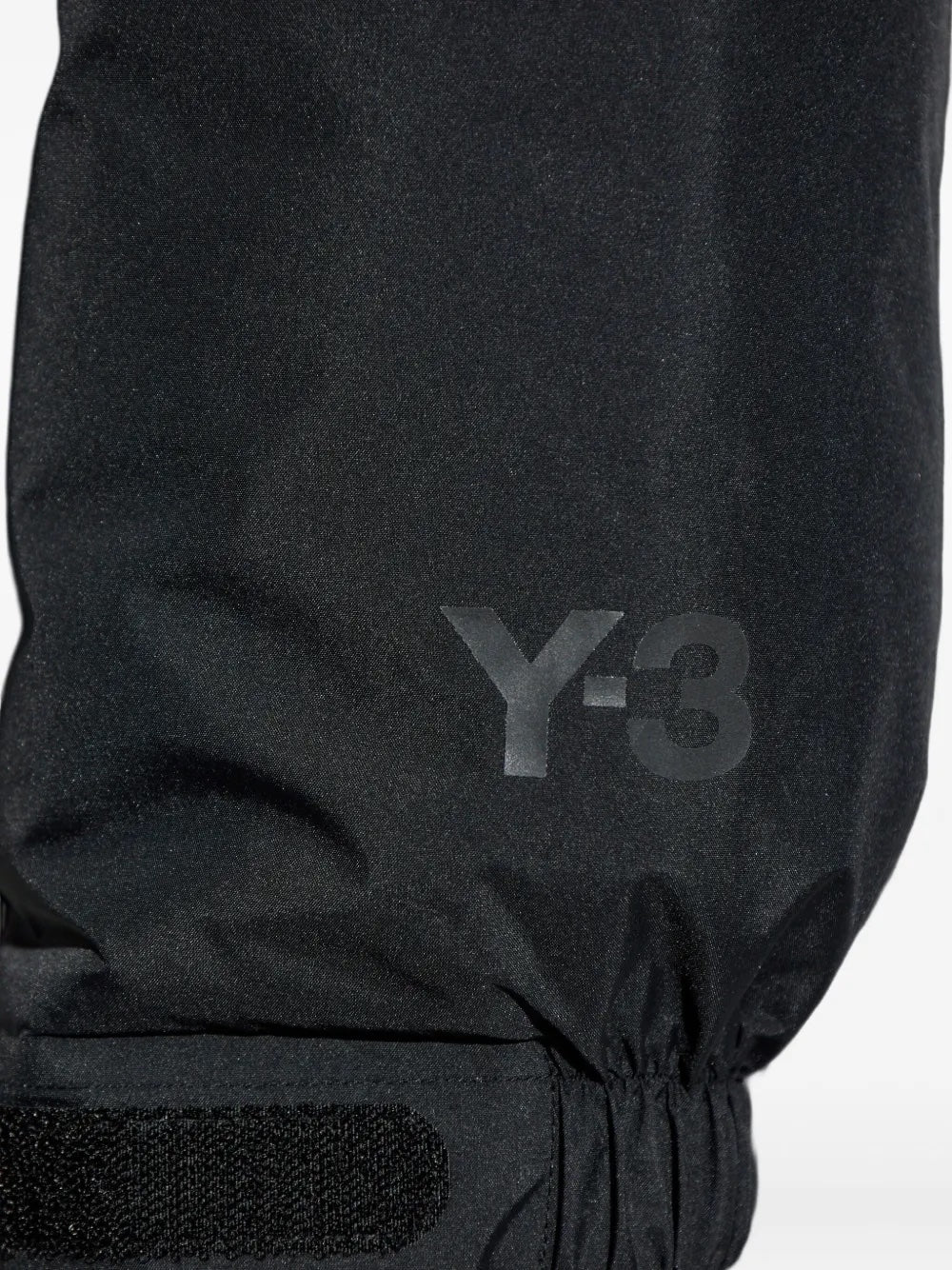 Y-3 logo detail on gore-tex jacket in black