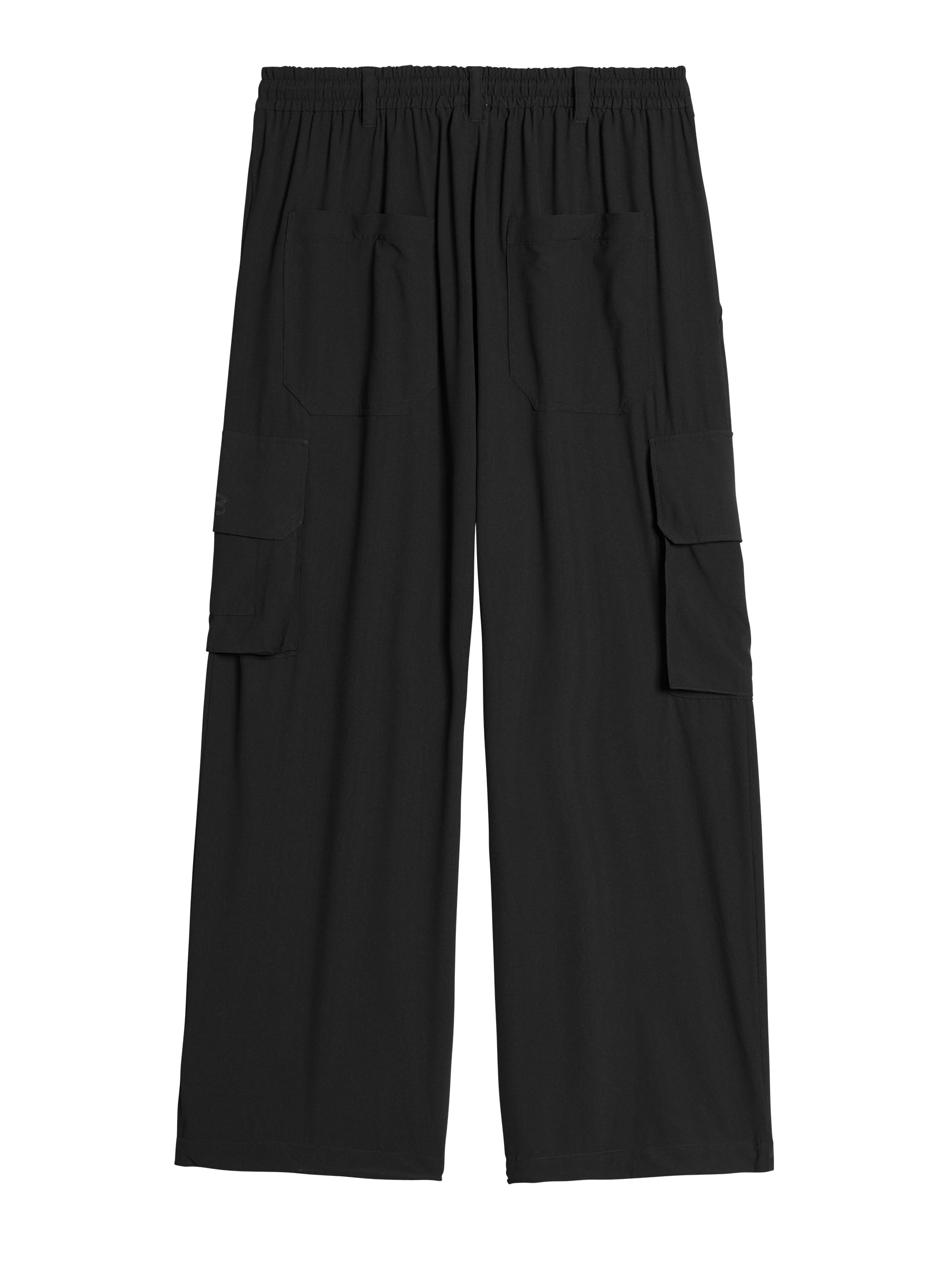 Back packshot of the Y-3 Utility Straight Tracksuit Pants in Black, highlighting the relaxed fit and clean hem.