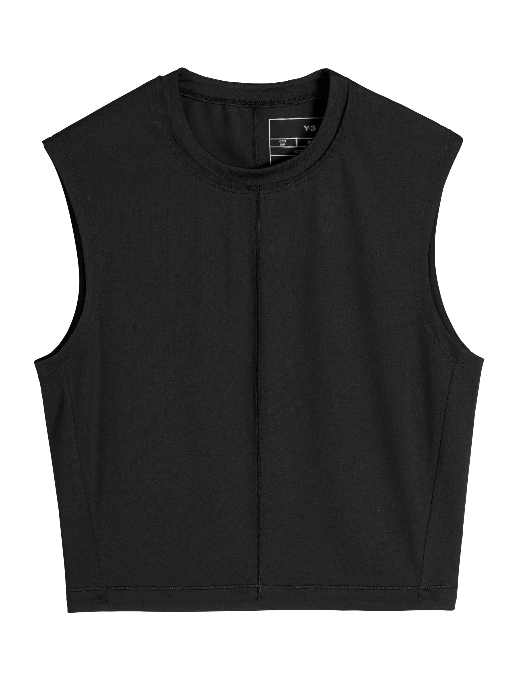 Front packshot of the Y-3 Women’s Knit Double-Dye Tank in Beige, showing the dip-dye effect, asymmetric crew neckline, fitted silhouette, and contrast satin heat-transfer logo at the lower hem.