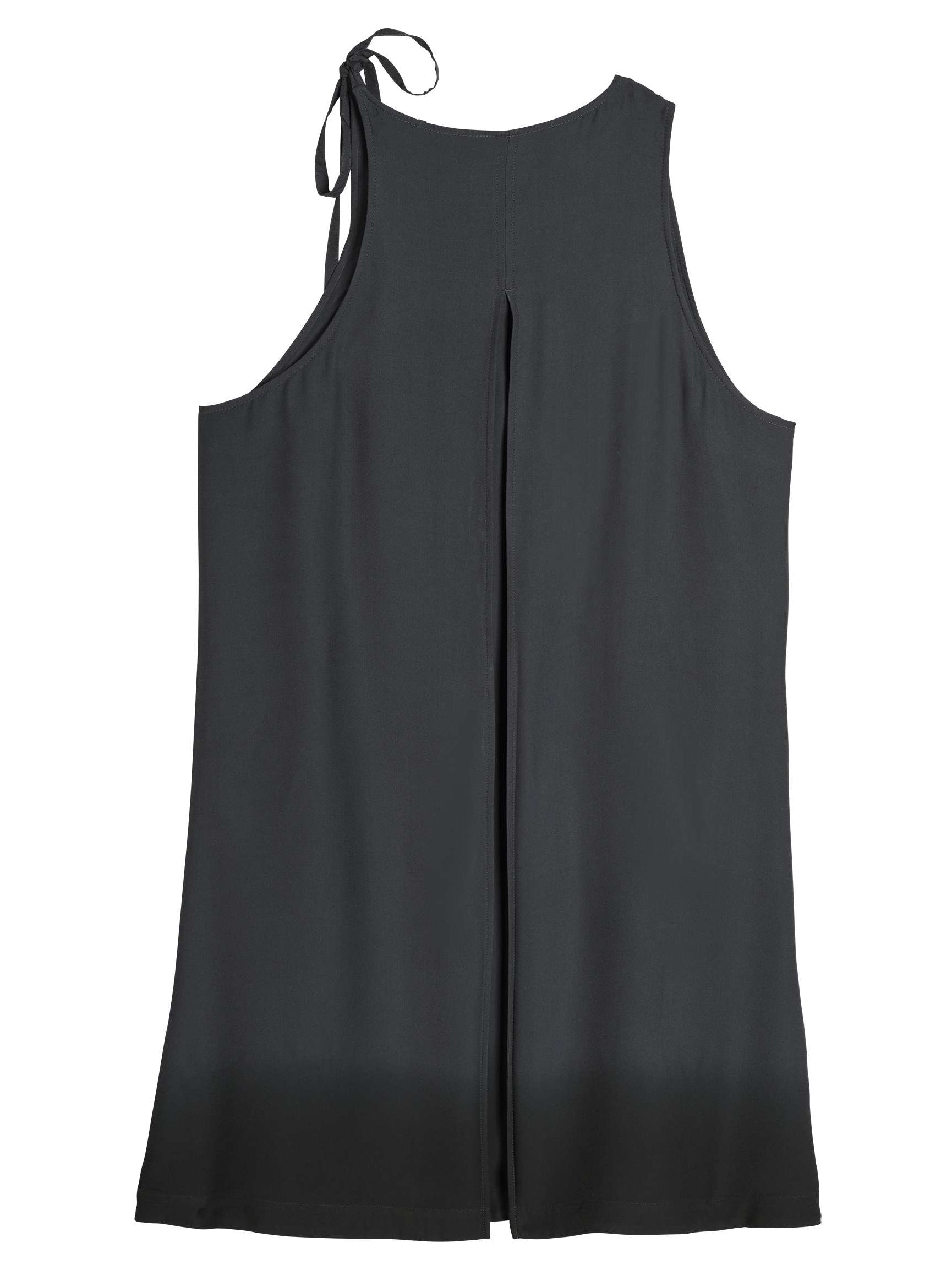 Back view packshot of the Women’s Shirt Double-Dye Dress in night grey and black from Y-3, featuring a loose silhouette, dip-dye effect, and short length.