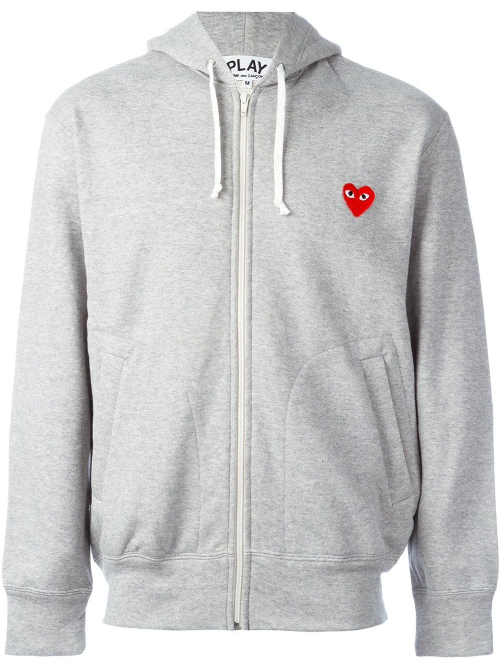 Comme Des Garรงons โ Mens Zipped Hoodie Red Heart in Grey