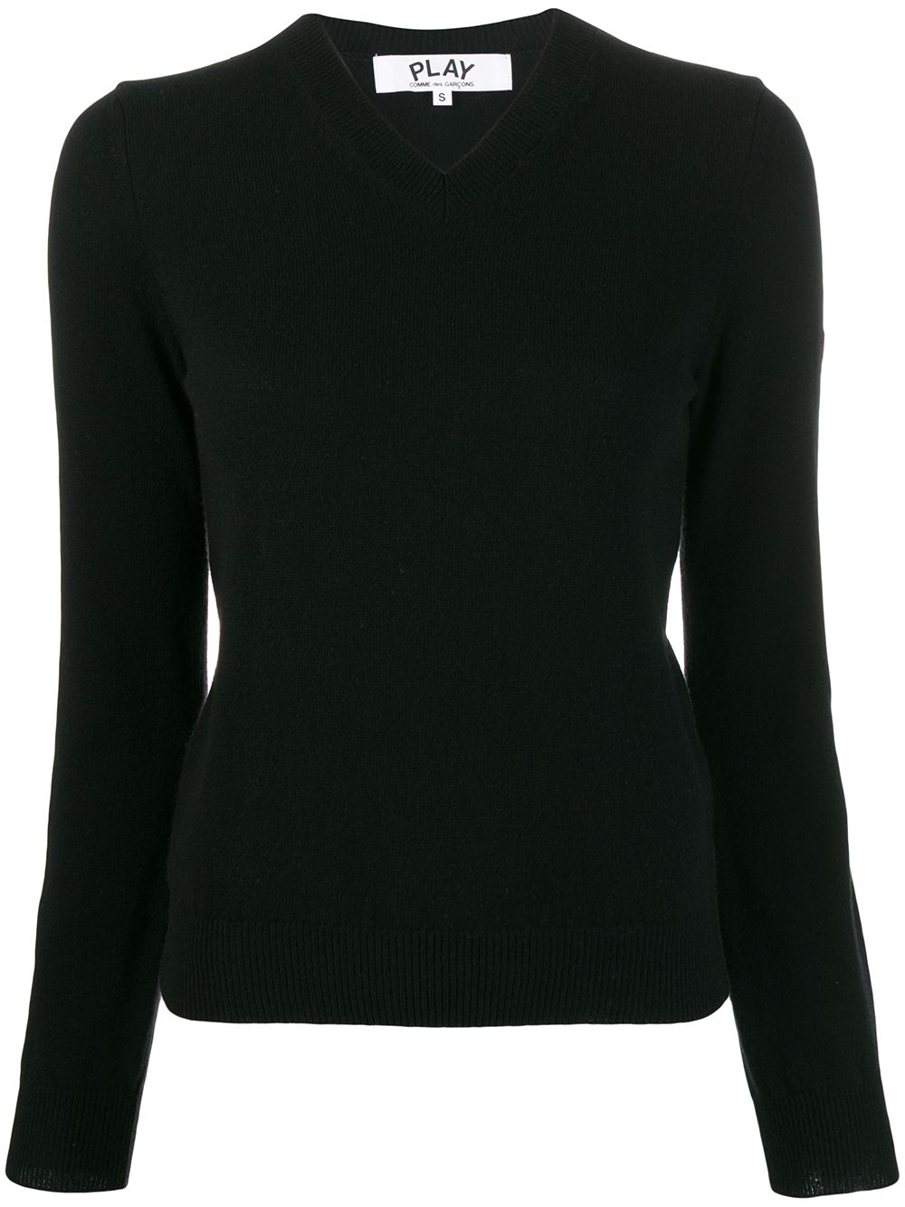 Womens V-Neck Pullover Red Heart - Black-[-Comme des Garçons Play-1