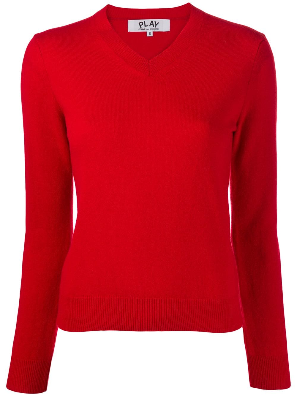 Womens V-Neck Pullover Sleeve Red Heart - Red-[-Comme des Garçons Play-1