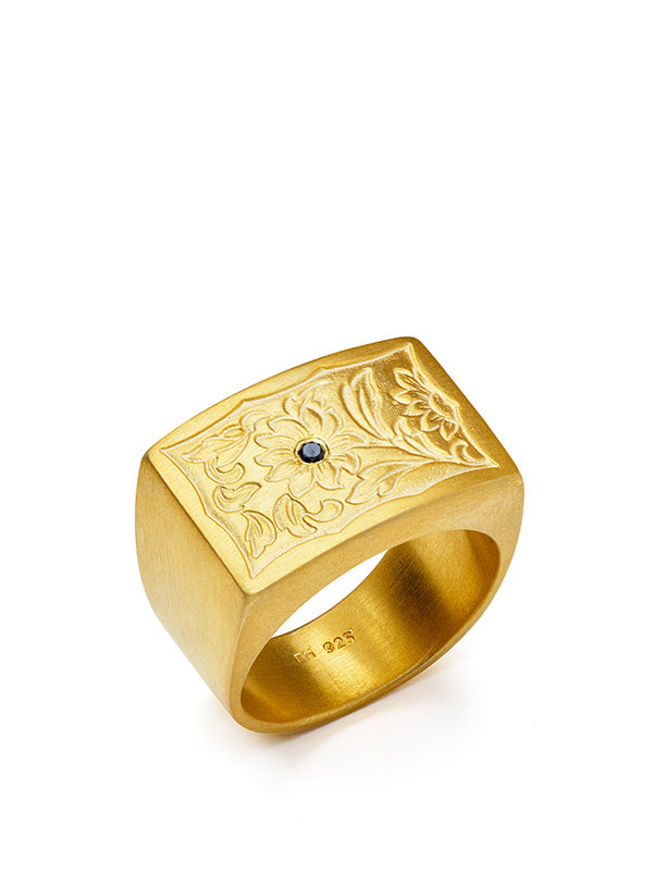 Royal Garden Signet Ring - Gold Plated with Black Diamond-[-Edith Hegedüs-1