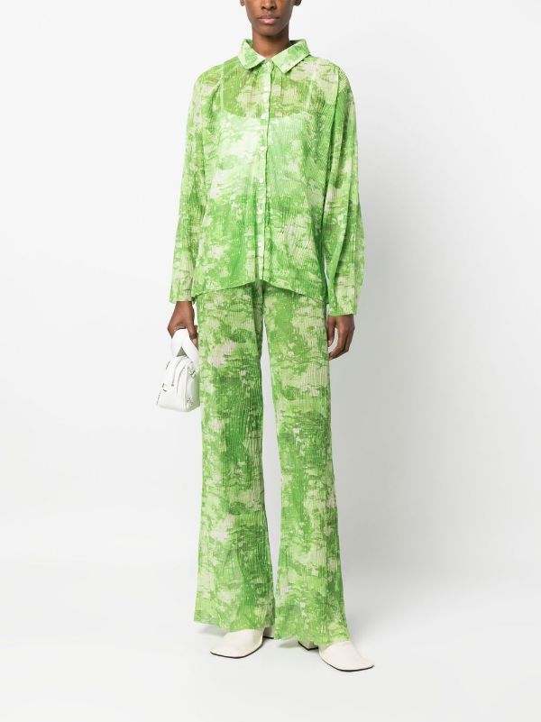 Henrik Vibskov shirt - Short Mesh Plissé Shirt in green riddle print