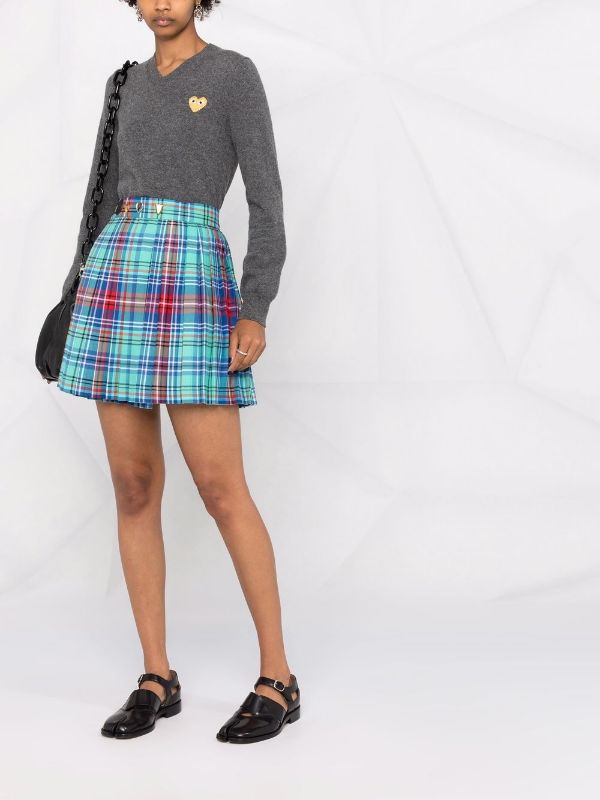 Womens V-Neck Pullover with Gold Heart - Med Grey-[-Comme des Garçons Play-2