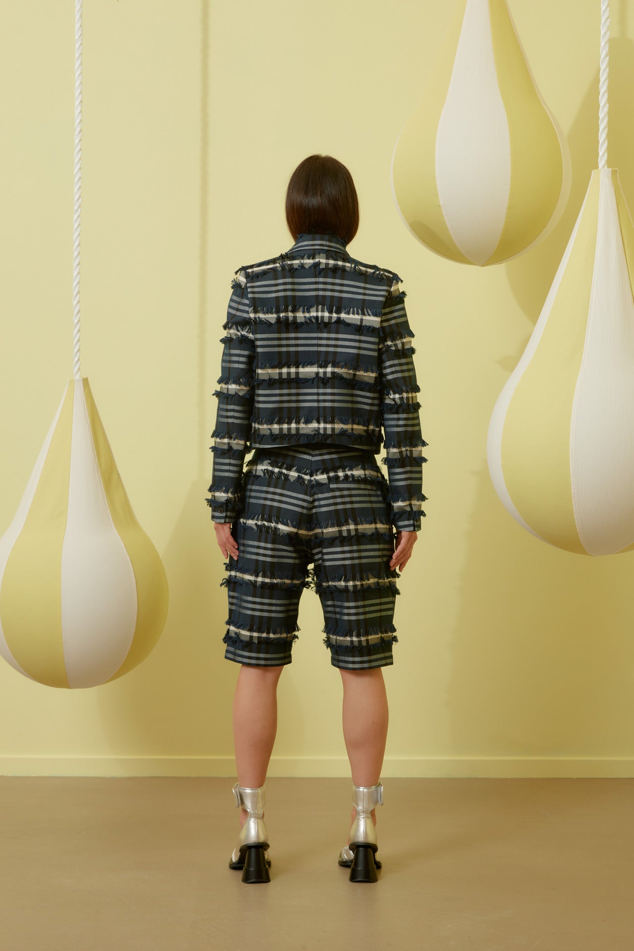 Henrik Vibskov │ Fast Shorts in Navy Black Fringe Checks