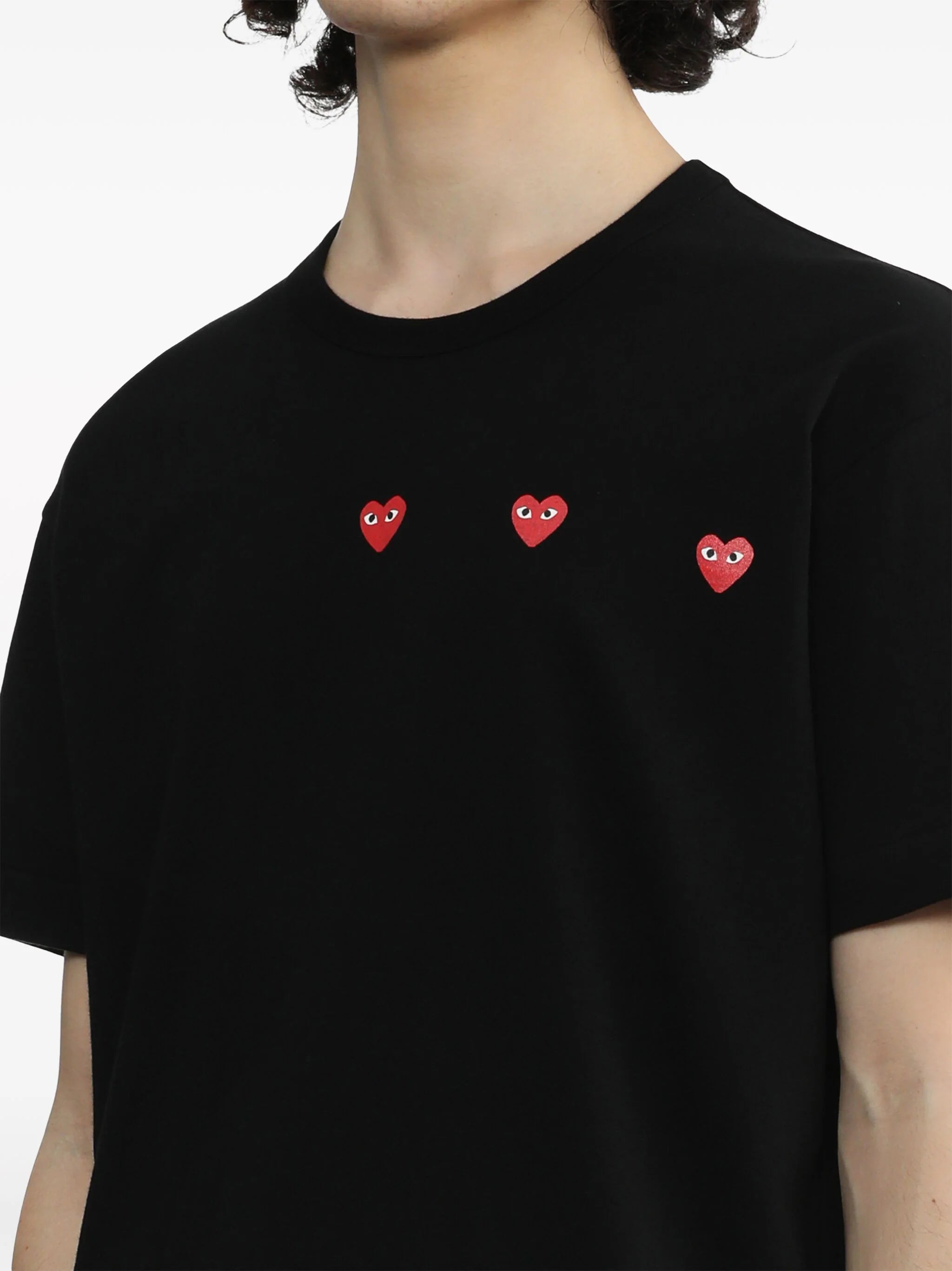 Unisex 3 Heart Short Sleeve T-shirt - Black-[-Comme des Garçons Play-6