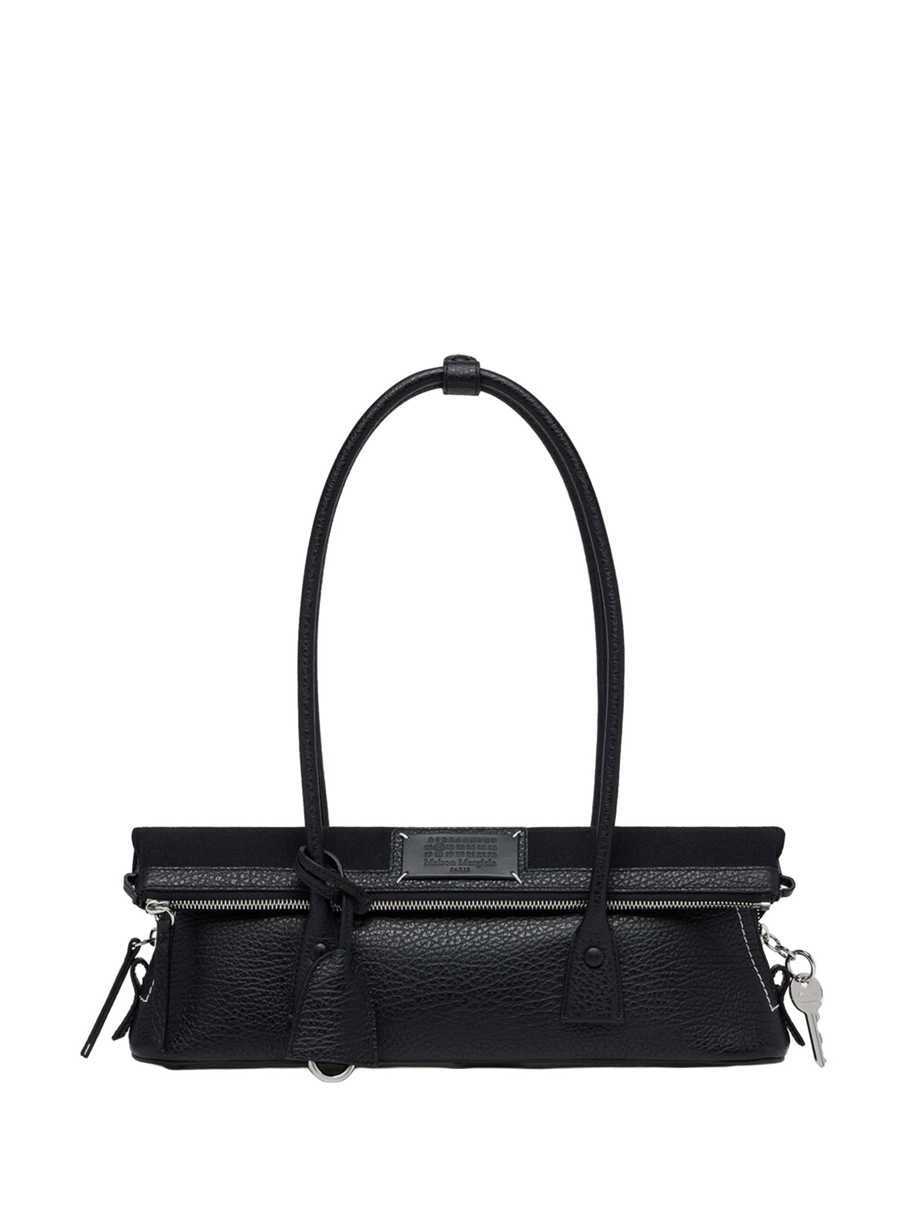 Maison Margiela 5AC Shoulder East West bag in black embossed leather front view